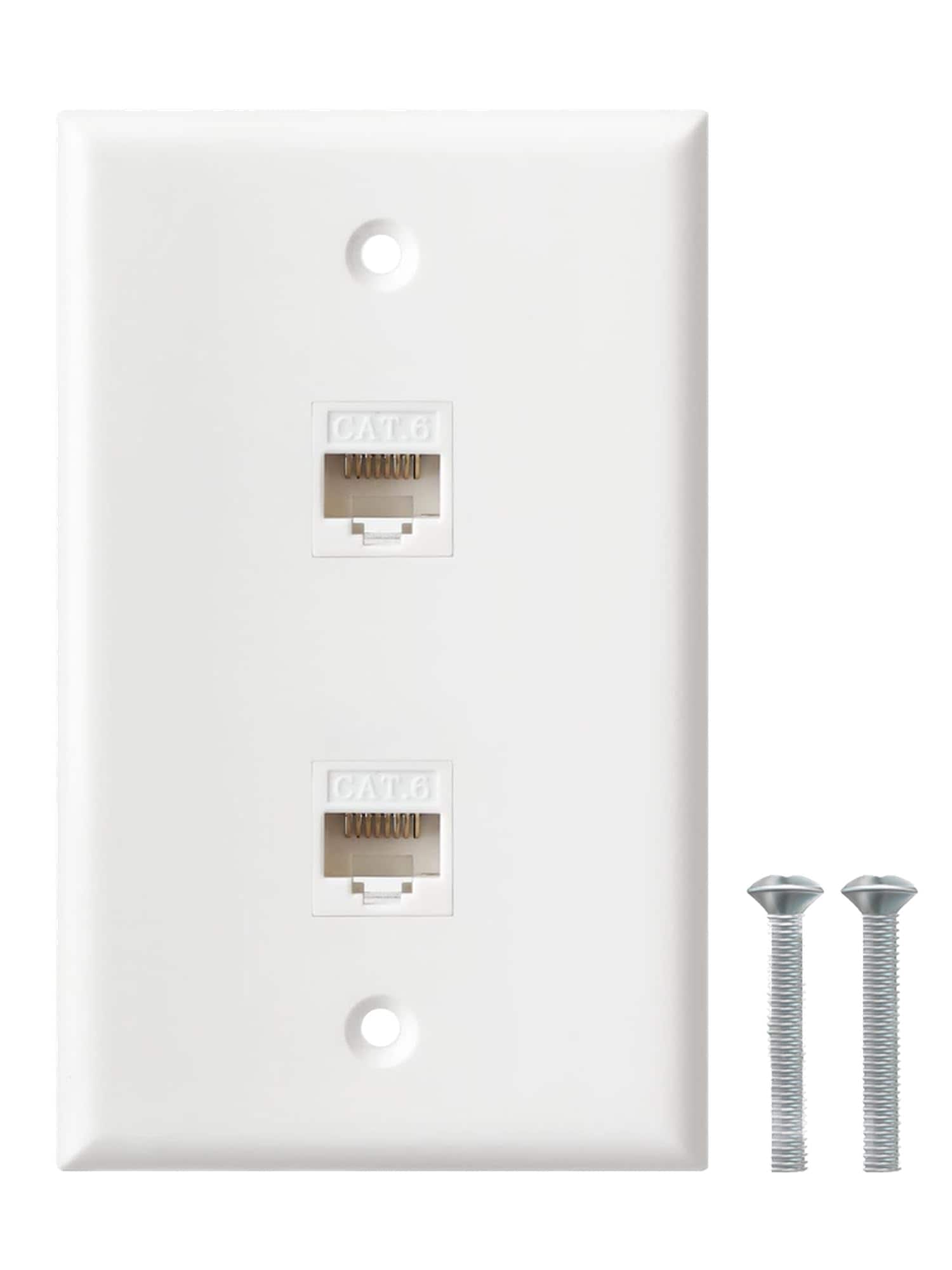Phewnyzo  Ethernet Wall Plate 2 Port Cat6 RJ45 Keystone Inline Coupler Wall Plate for Cat7/6/5/5e Ethernet Devices - White