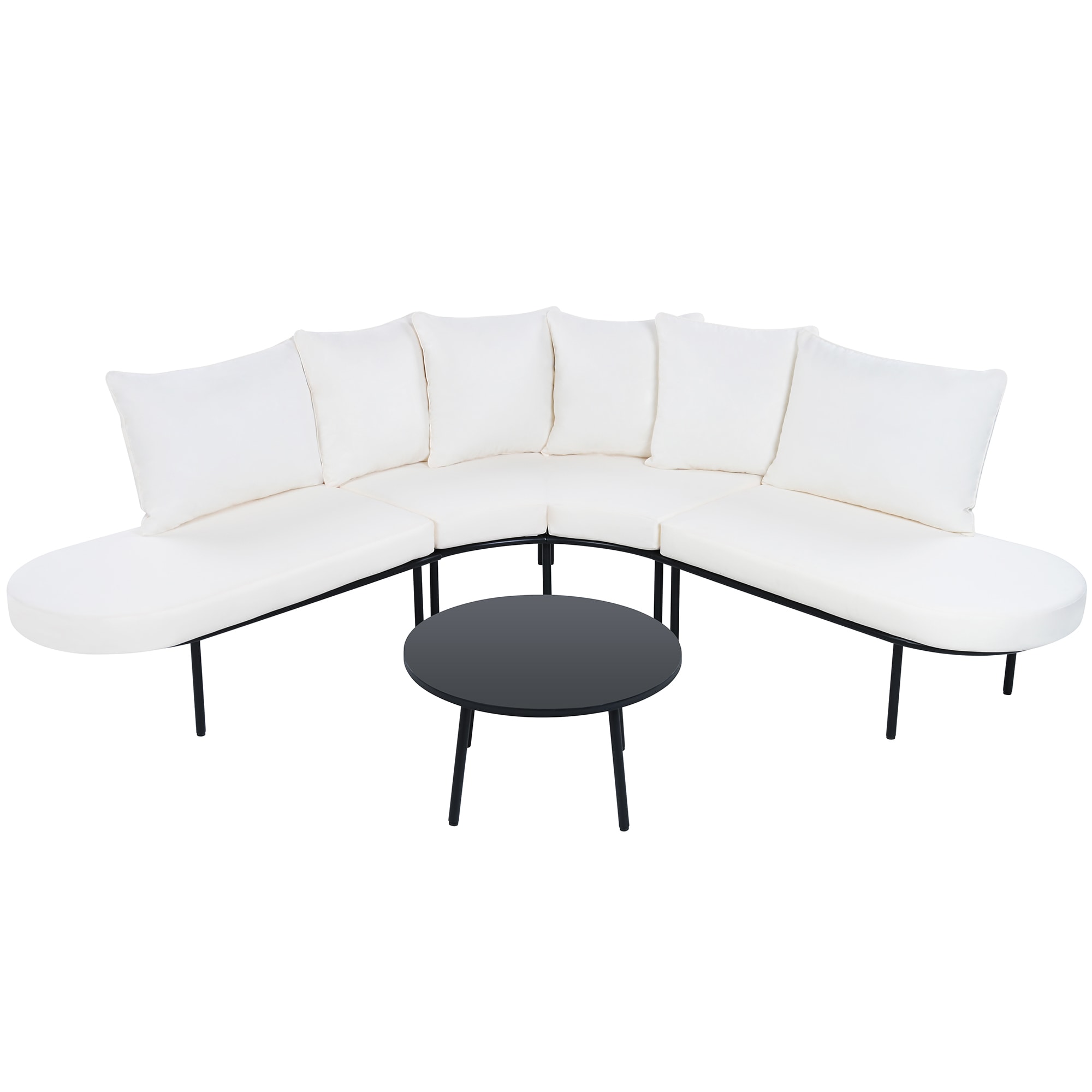 Bybafun YA3800129 Outdoor Sectional with Beige Cushions and Iron Frame