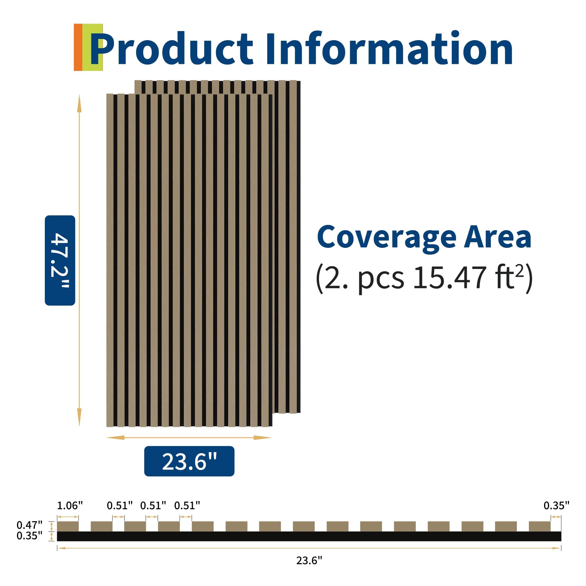 2 Pack 3D Fluted Wood Slat Acoustic Panels 47.2 in x 23.6 in Total 15.5 ...