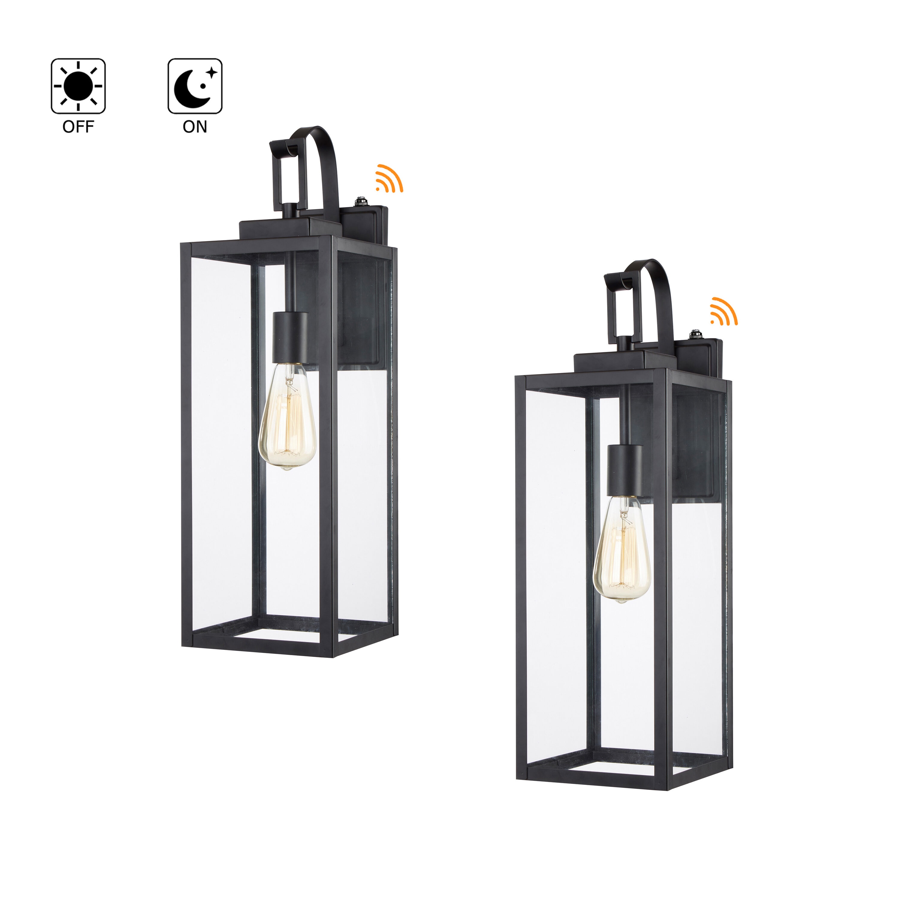 Hukoro - 2 -Pack 1 -Light 23-in H Matte Black Hardwired Dusk to Dawn Outdoor Wall Light