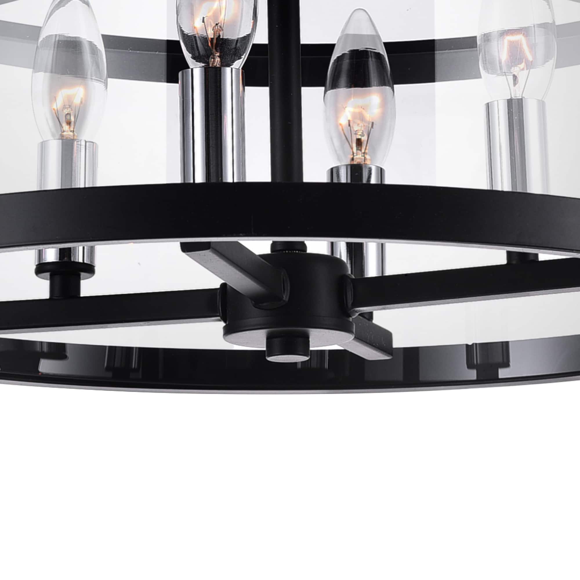 Black Steel and Glass Drum Semi Flush Mount Light
