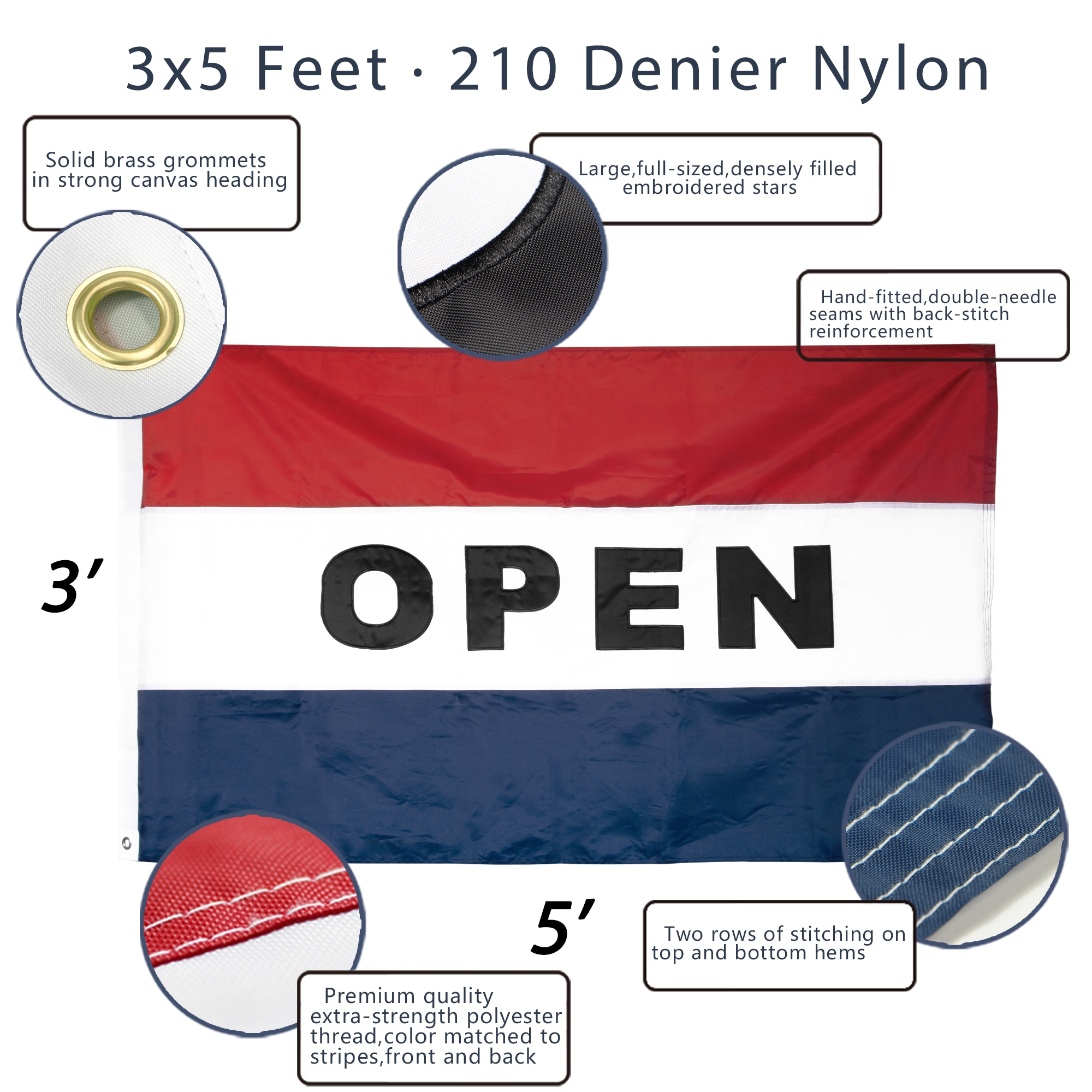 Embroidered Nylon 3x5 Ft Multi-Color Open Flag with Grommets
