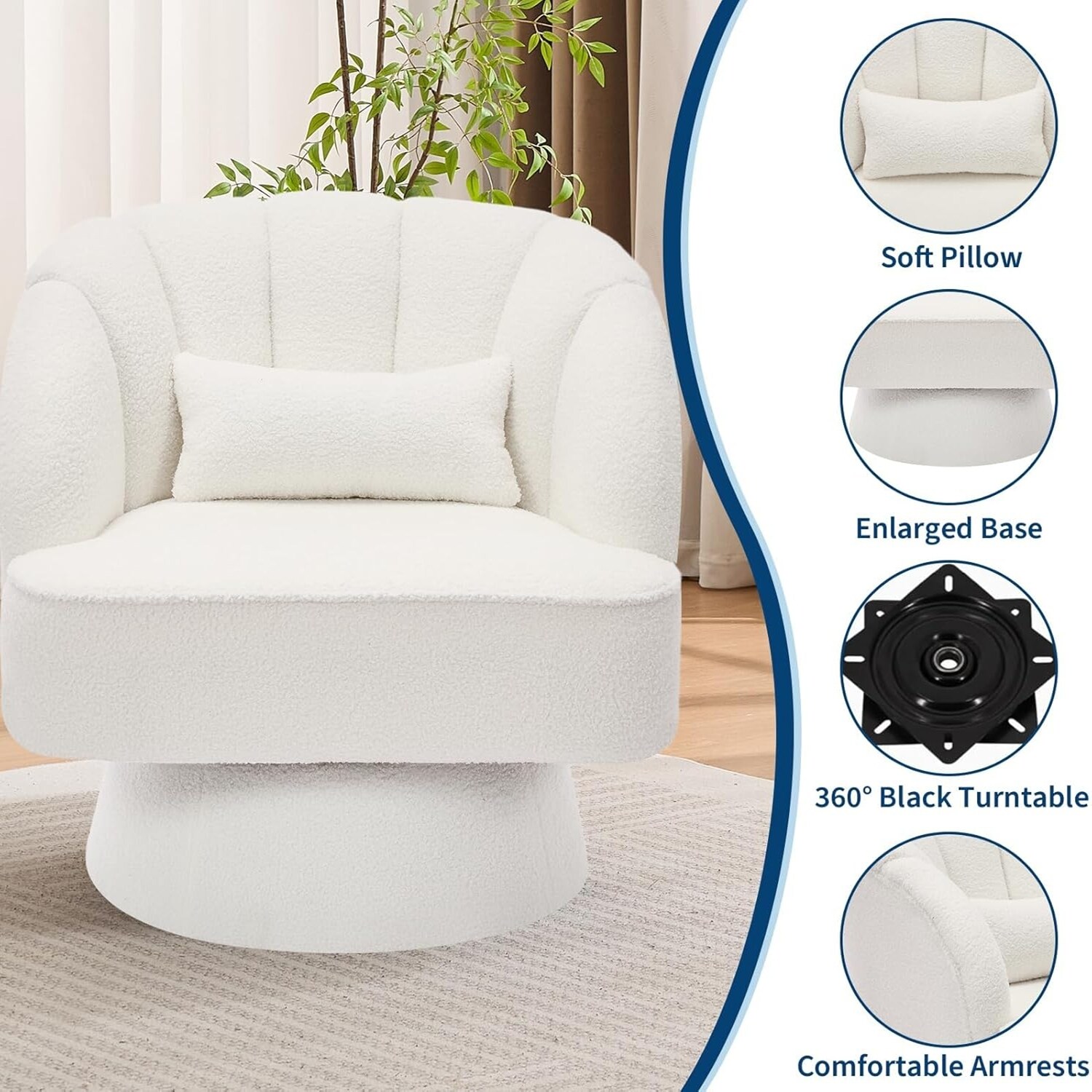 Garvee 2-Pack Modern Teddy Fabric Swivel Barrel Accent Chair 360Degree ...