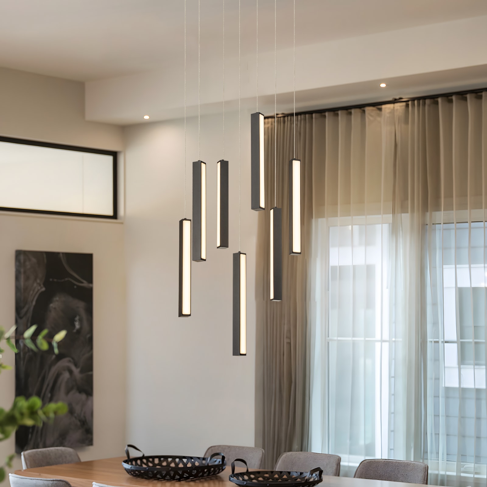 EDISLIVE Y81010000046928 7 -Light Matte Black Modern/contemporary Linear Integrated LED Medium Hanging Pendant light