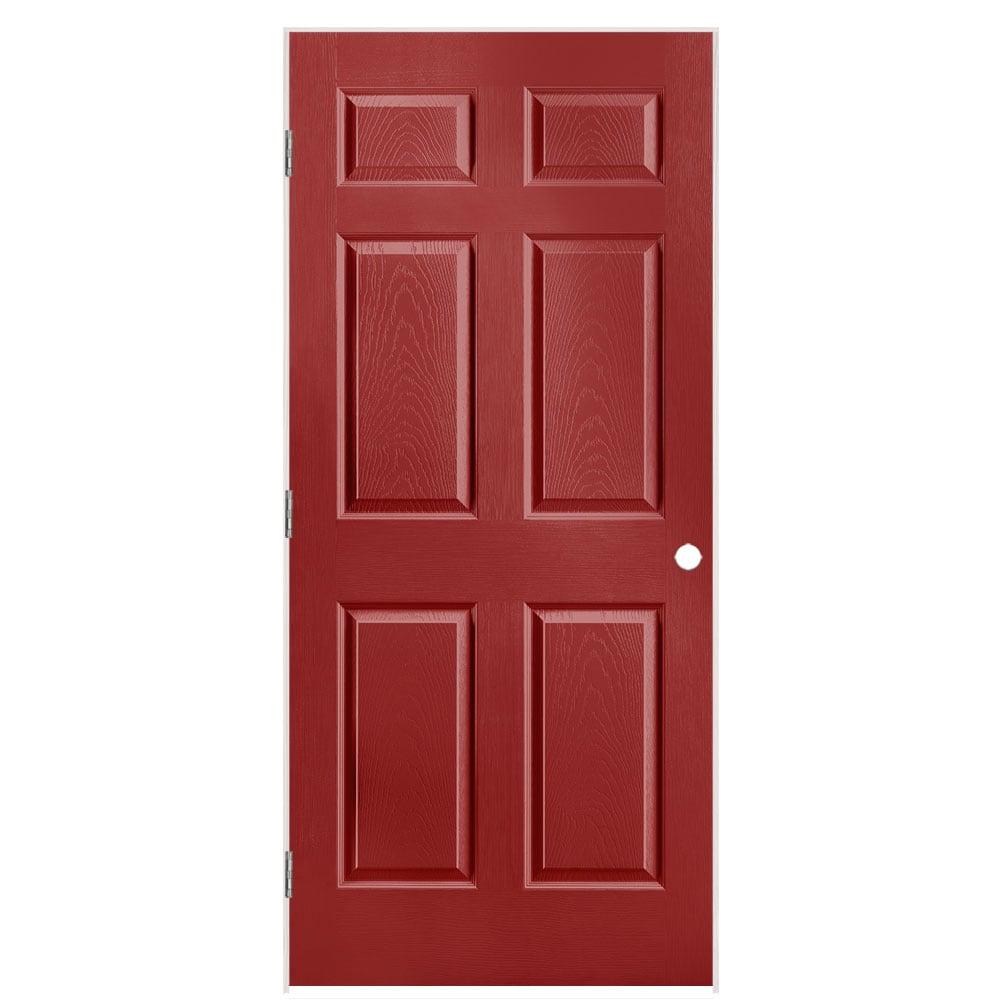Masonite 1316985 36-in x 80-in Barn Red Solid core 6-panel Right hand Textured Prefinished Molded composite Flat Jamb Single Prehung Interior Door
