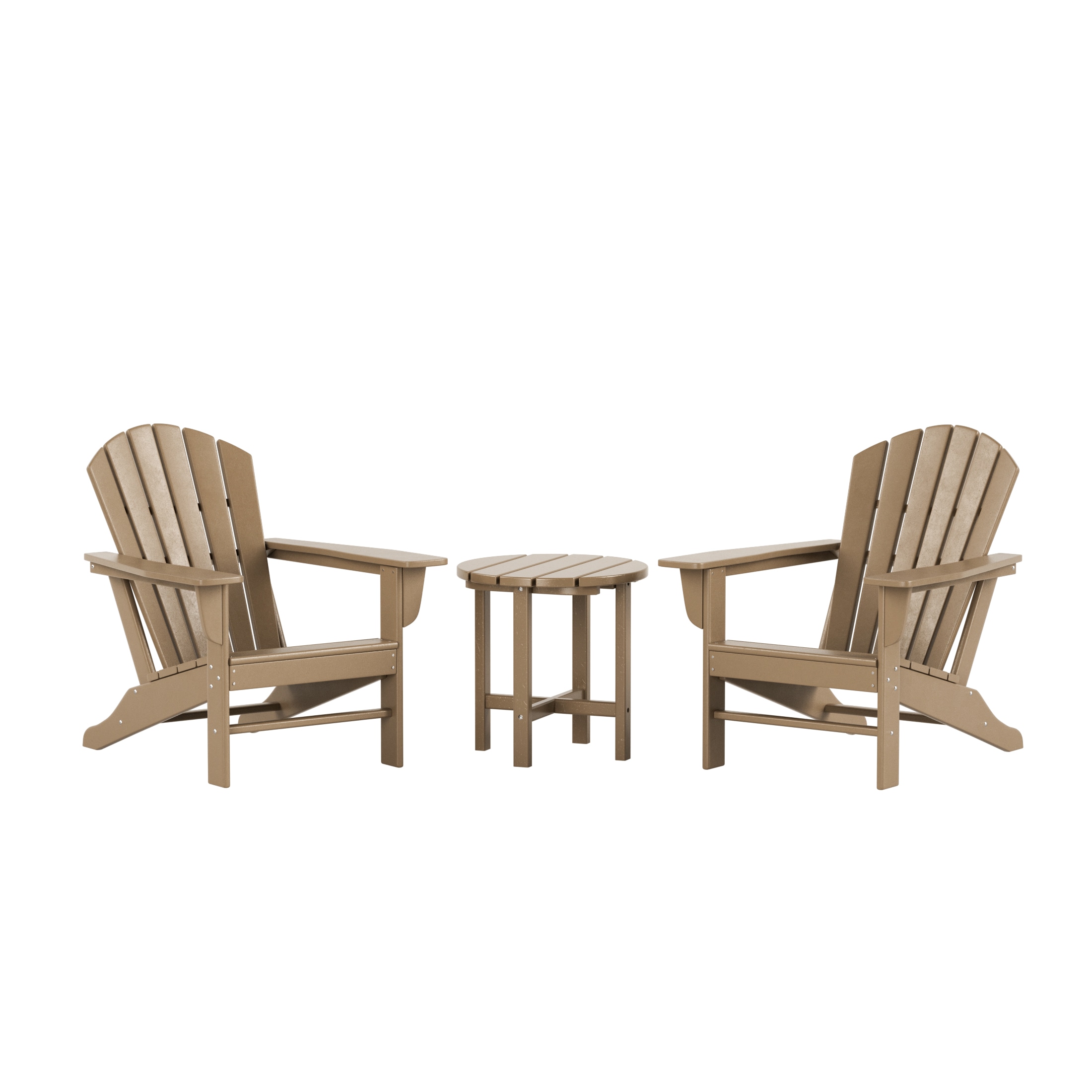 Westin Furniture OP6001-WW-3 Altura Set of 2 Weathered Wood HDPE Frame Stationary Adirondack Chair with Slat Seat