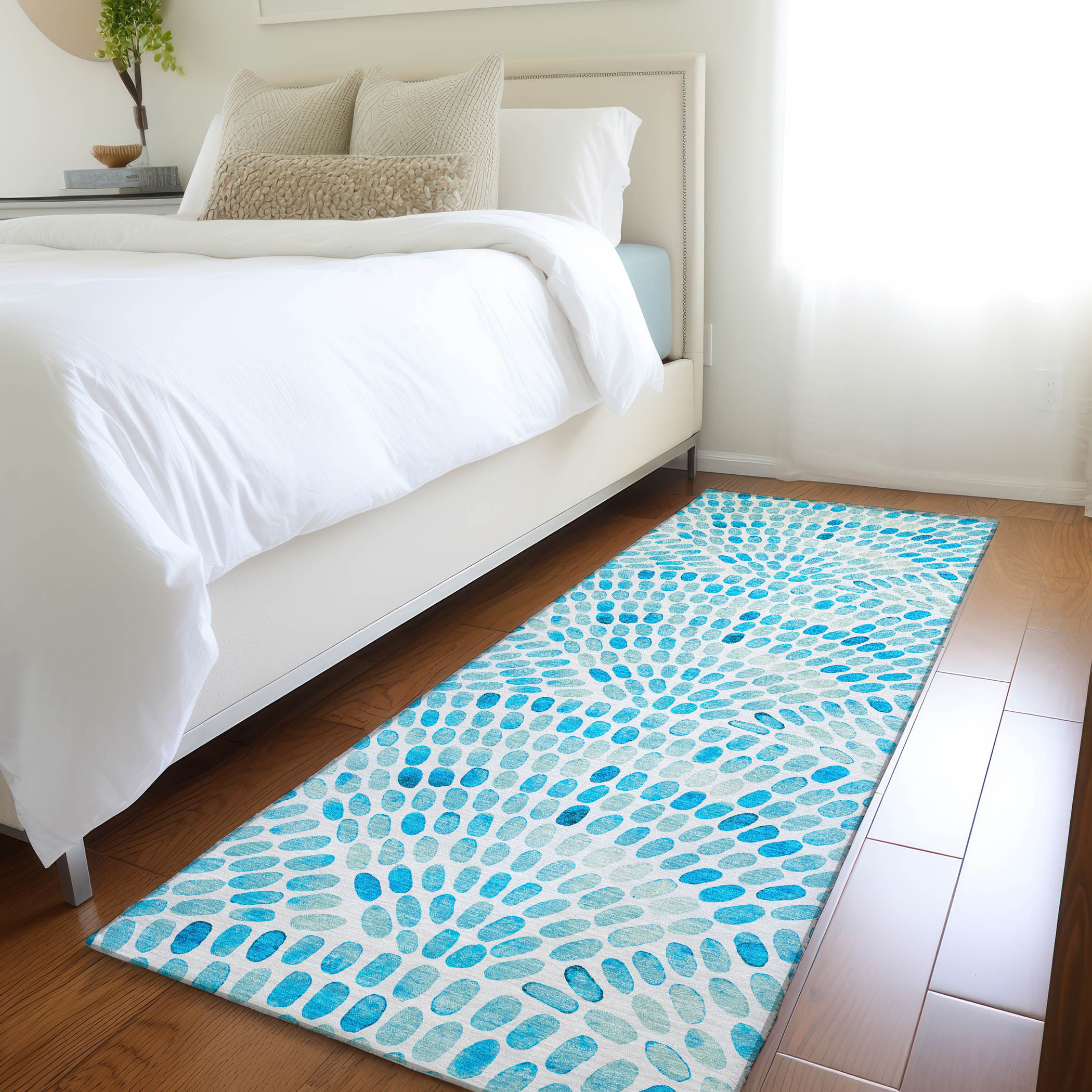 Addison Rugs AMF186AQ2X8 Mayfield AMF186AQ 2 x 7 (ft) Loomed Polyester Aqua Rectangular Indoor Geometric Machine washable Area rug