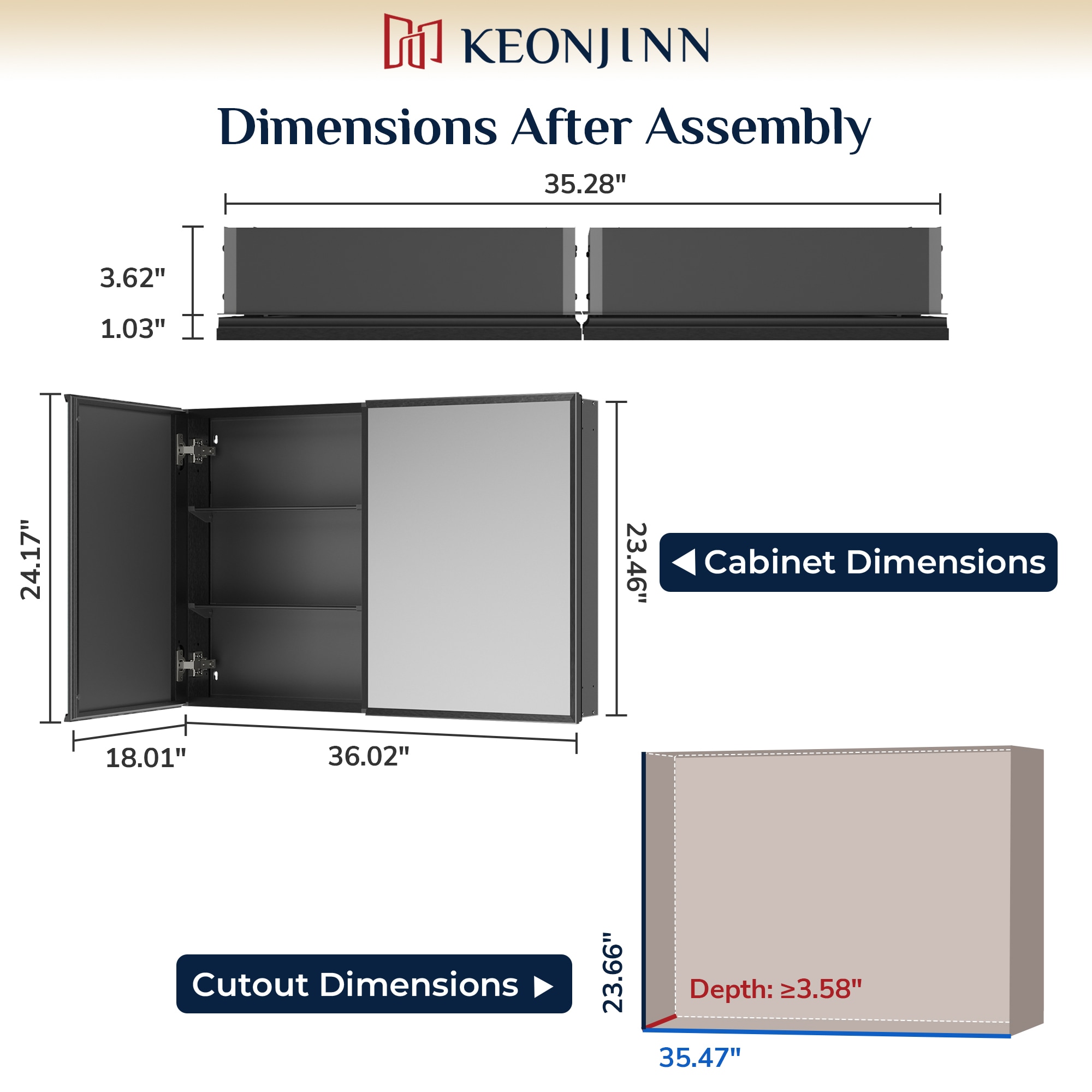 Keonjinn LW-JG-FP-9161-BK Bathroom-Medicine-Cabinets - View #4