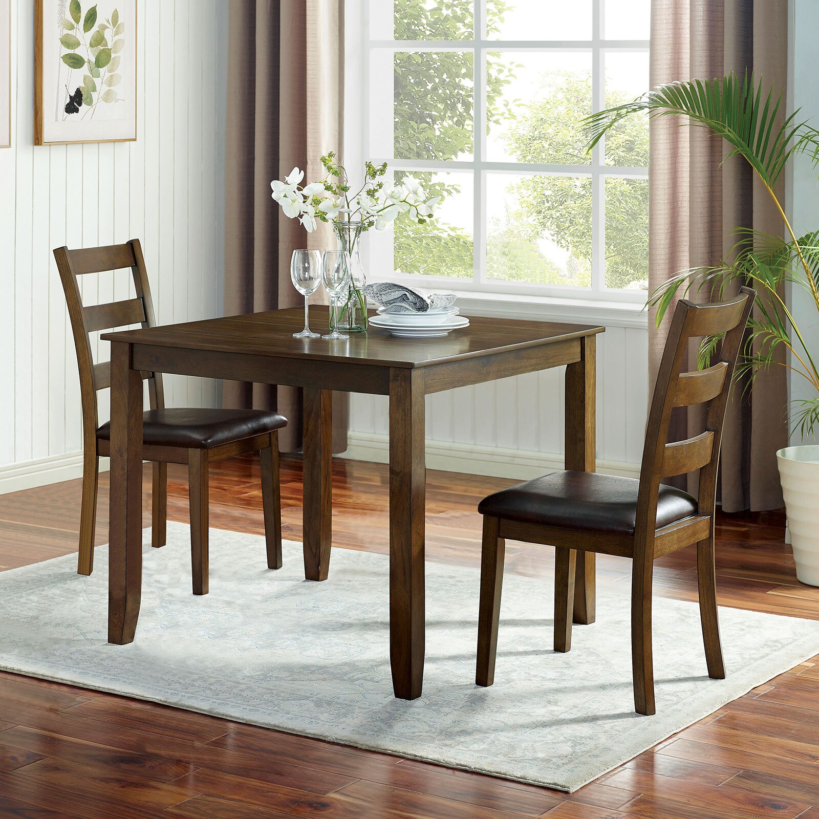 Simple Relax Dark Brown Traditional Dining Room Set with Square Table ...