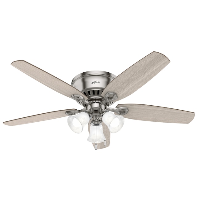Hunter Builder Plus 52 In Brushed Nickel Indoor Flush Mount Ceiling Fan With Light 5 Blade The Fans Department At Lowes Com