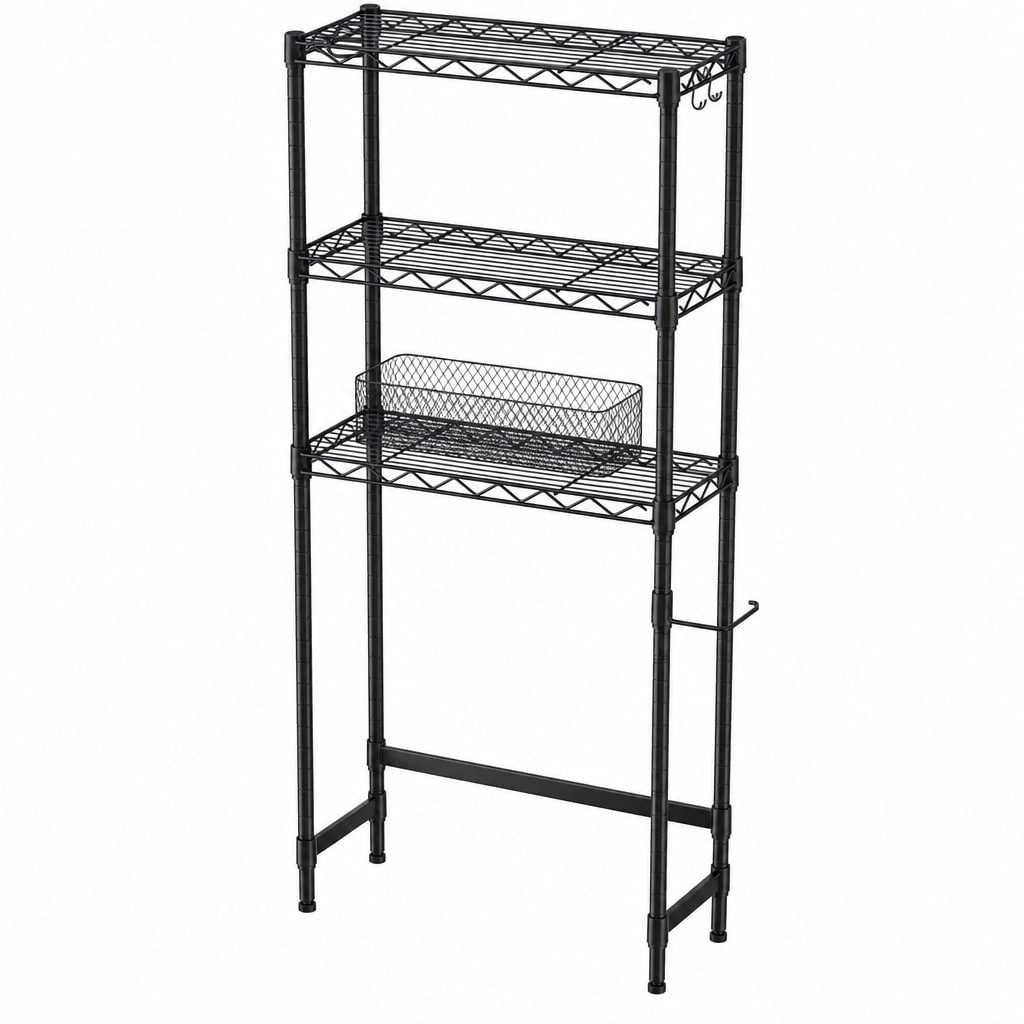 OGETFUUR 3-Tier Black Over The Toilet Storage with Adjustable Shelf for Bathroom Organizer