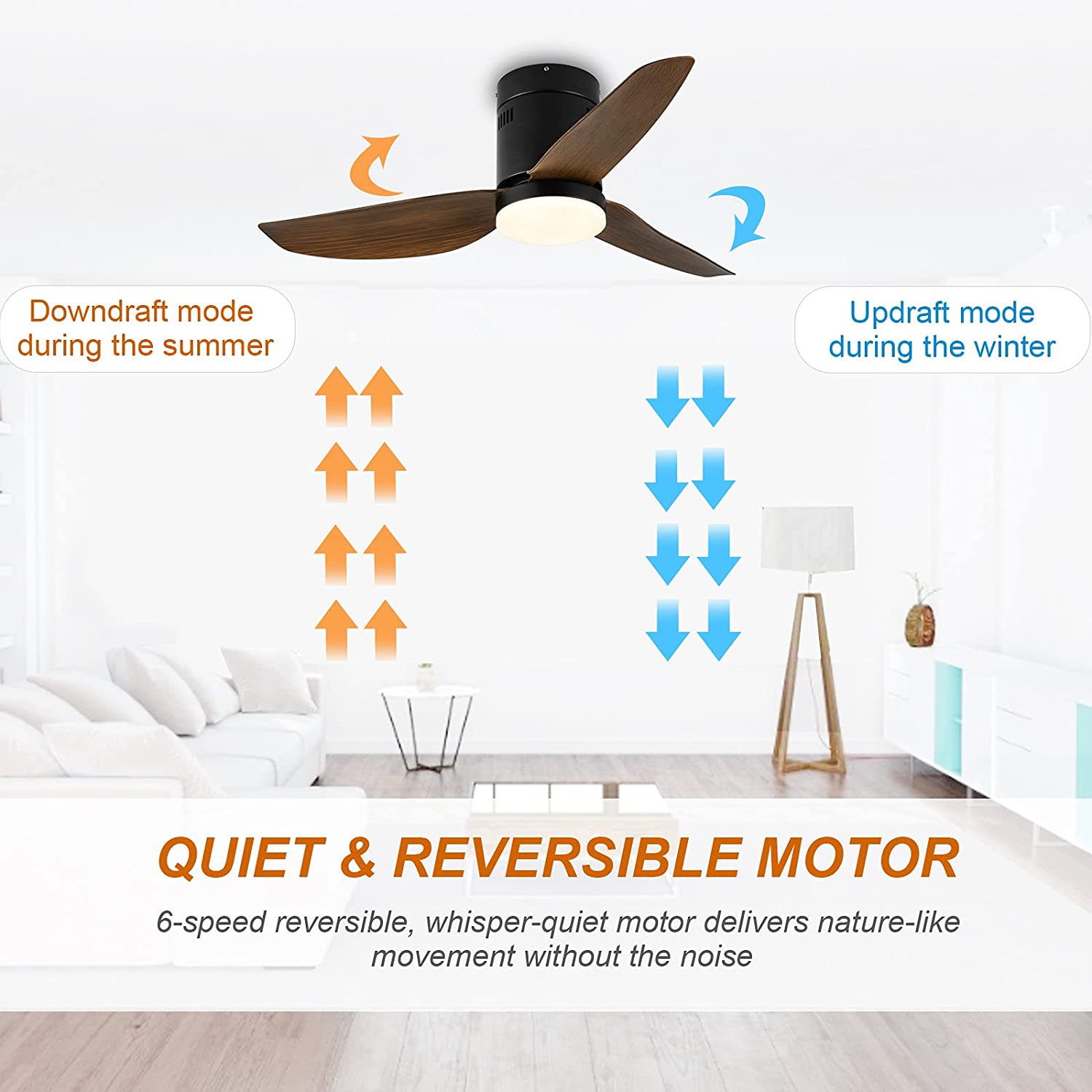 WELLFOR Multi LED Ceiling Fan 40-in Black with Brown Blades Integrated ...