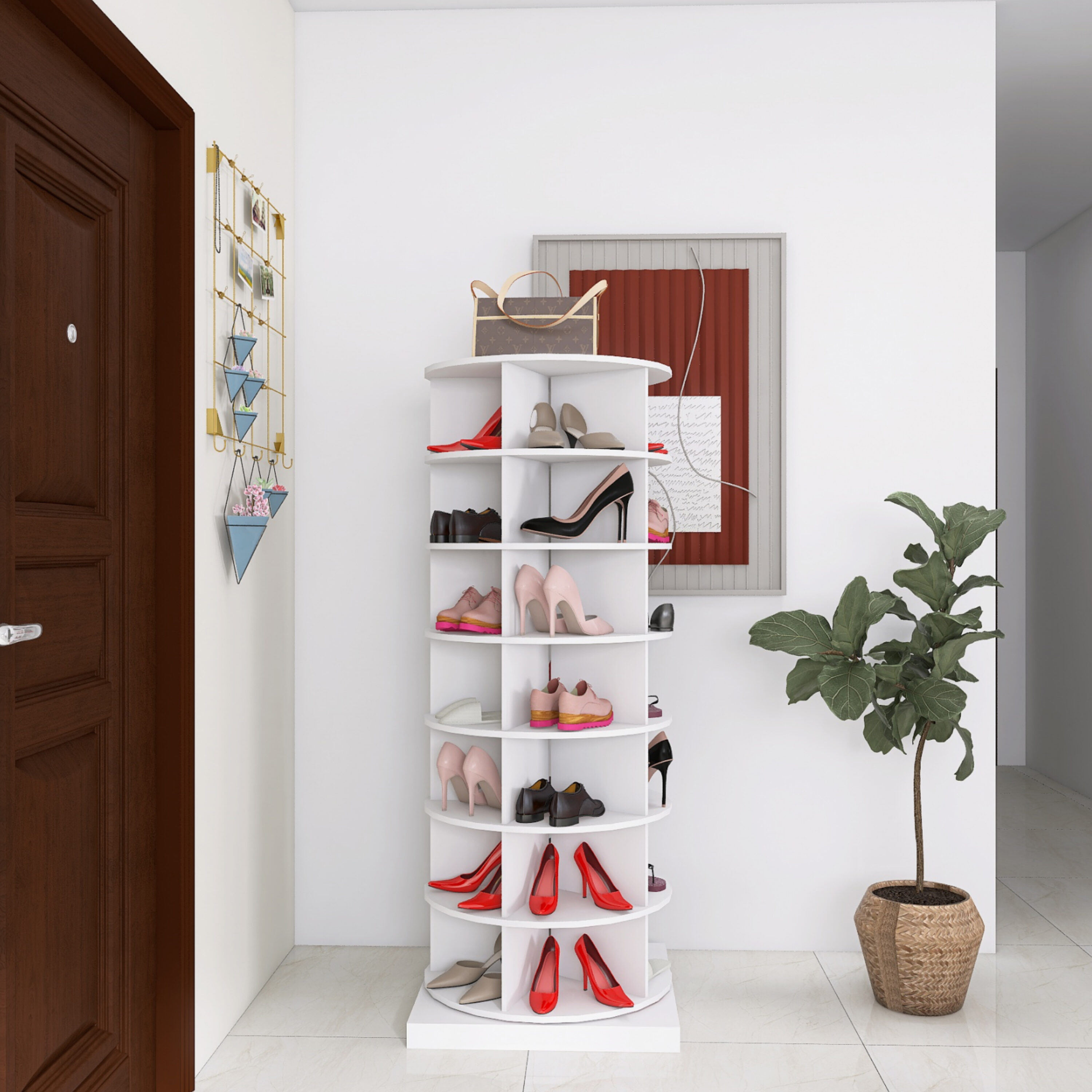 Gaierptone 64.96-in H 7 Tier 36 Pair White Wood Shoe Cabinet in the ...