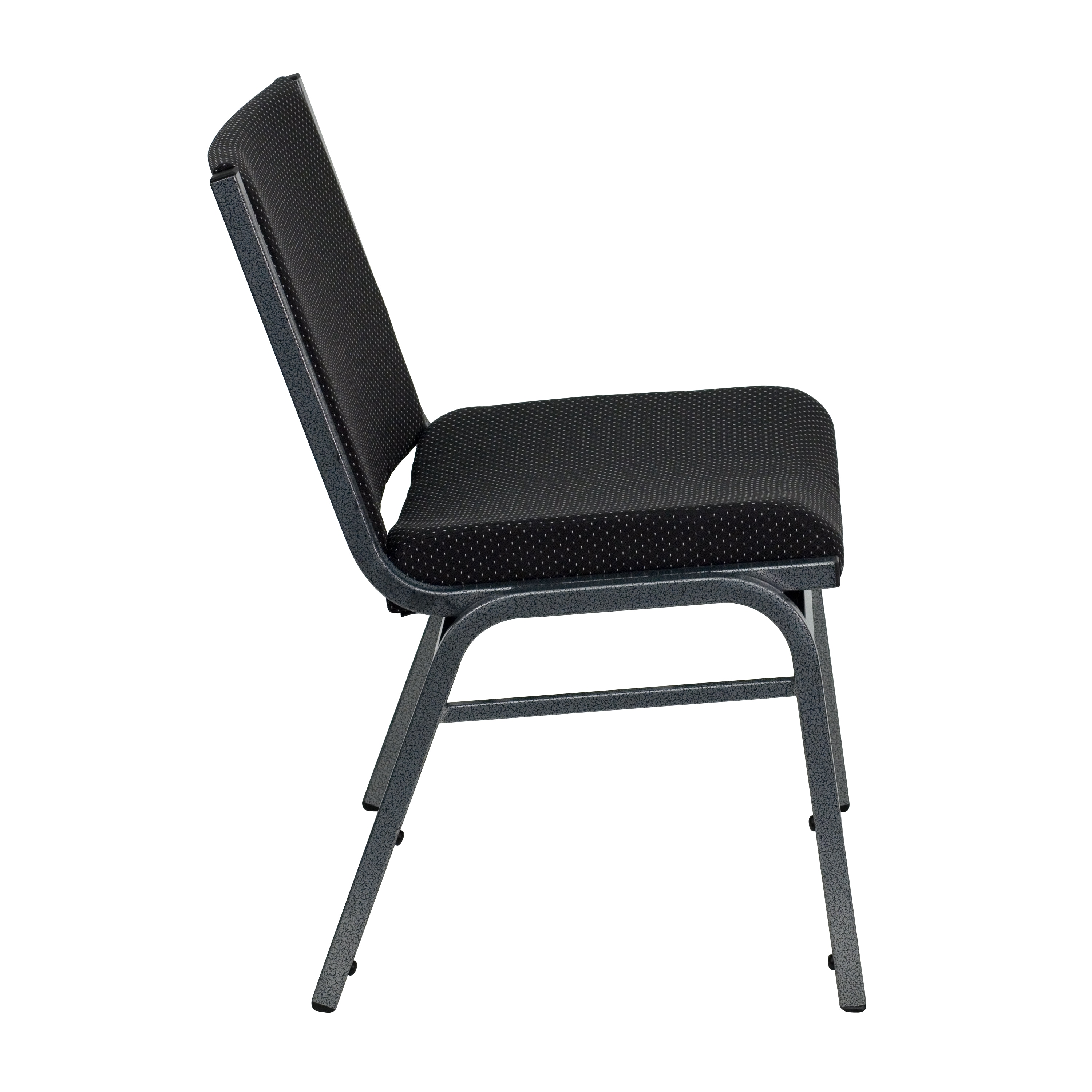 Contemporary Black Fabric & Silver Metal Stackable Chair Duo