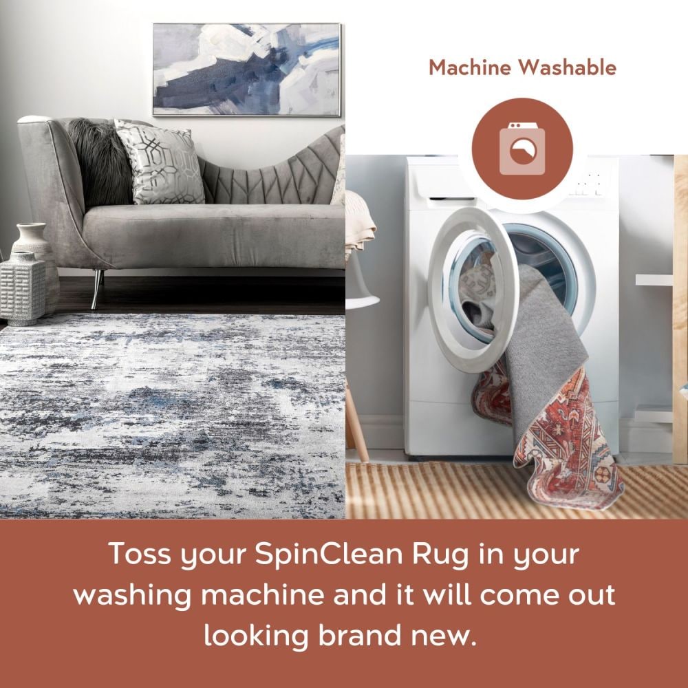 Reversible Abstract Gray Synthetic 4' x 6' Easy-Care Area Rug