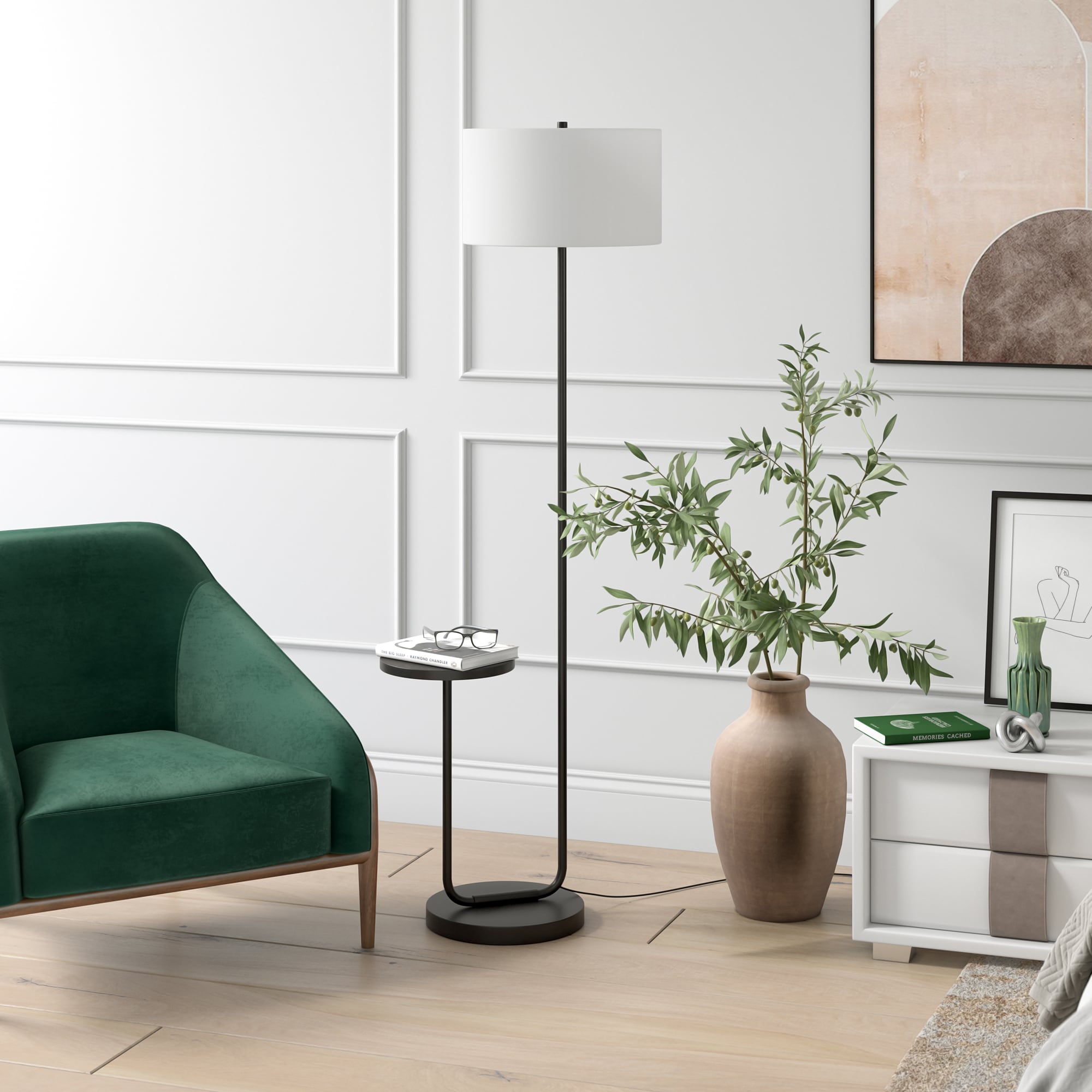 Hailey Home FL1568 Jacinta 65-in Blackened Bronze Standard Floor Lamp with Fabric Shade