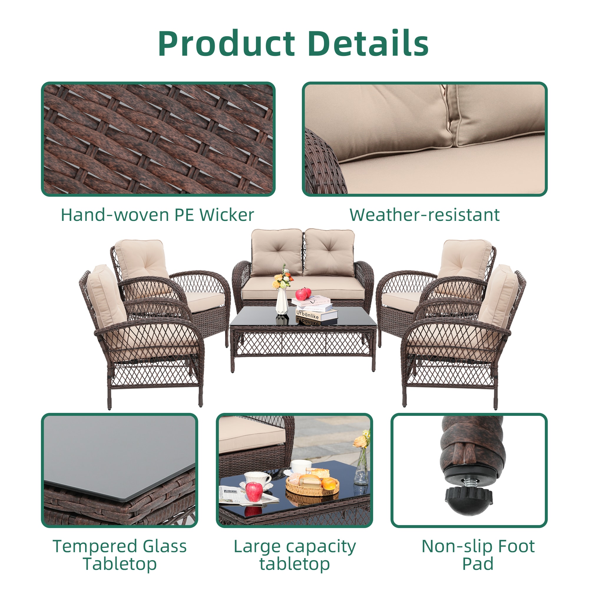 UPHA LHBR-2AB-BEIGE Patio-Conversation-Sets - View #4