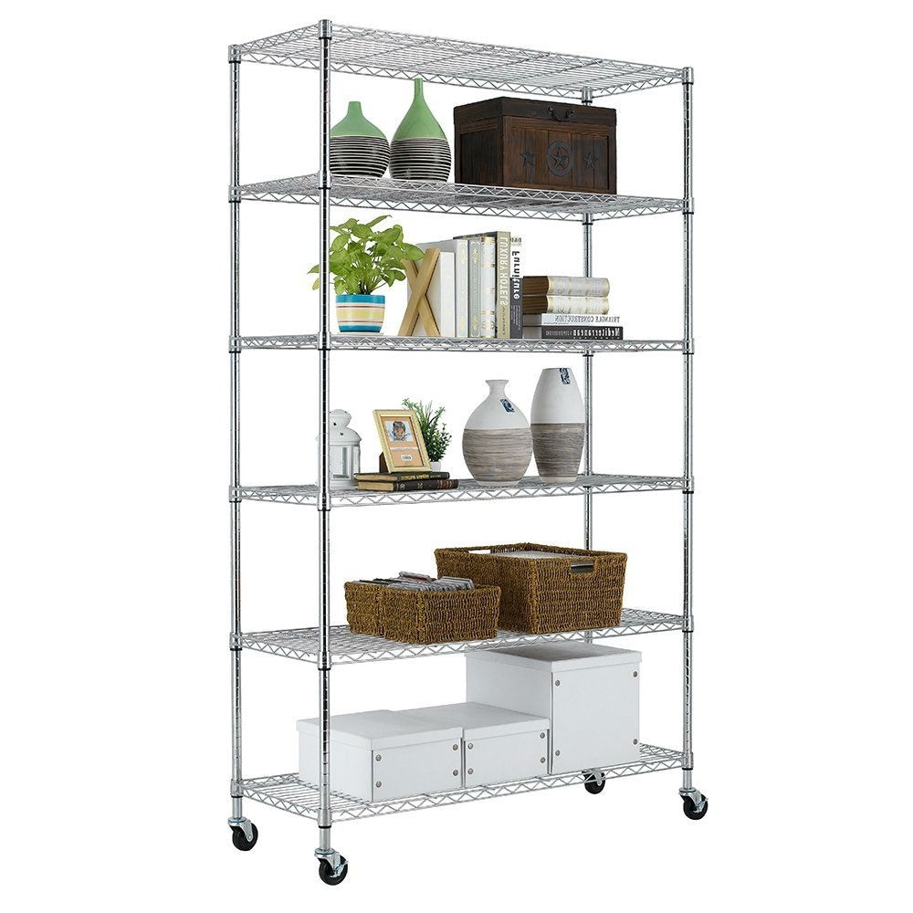Slickblue - Adjustable Rolling Wire Storage Shelving Unit - Metal Heavy Duty 6-Tier Shelving with...
