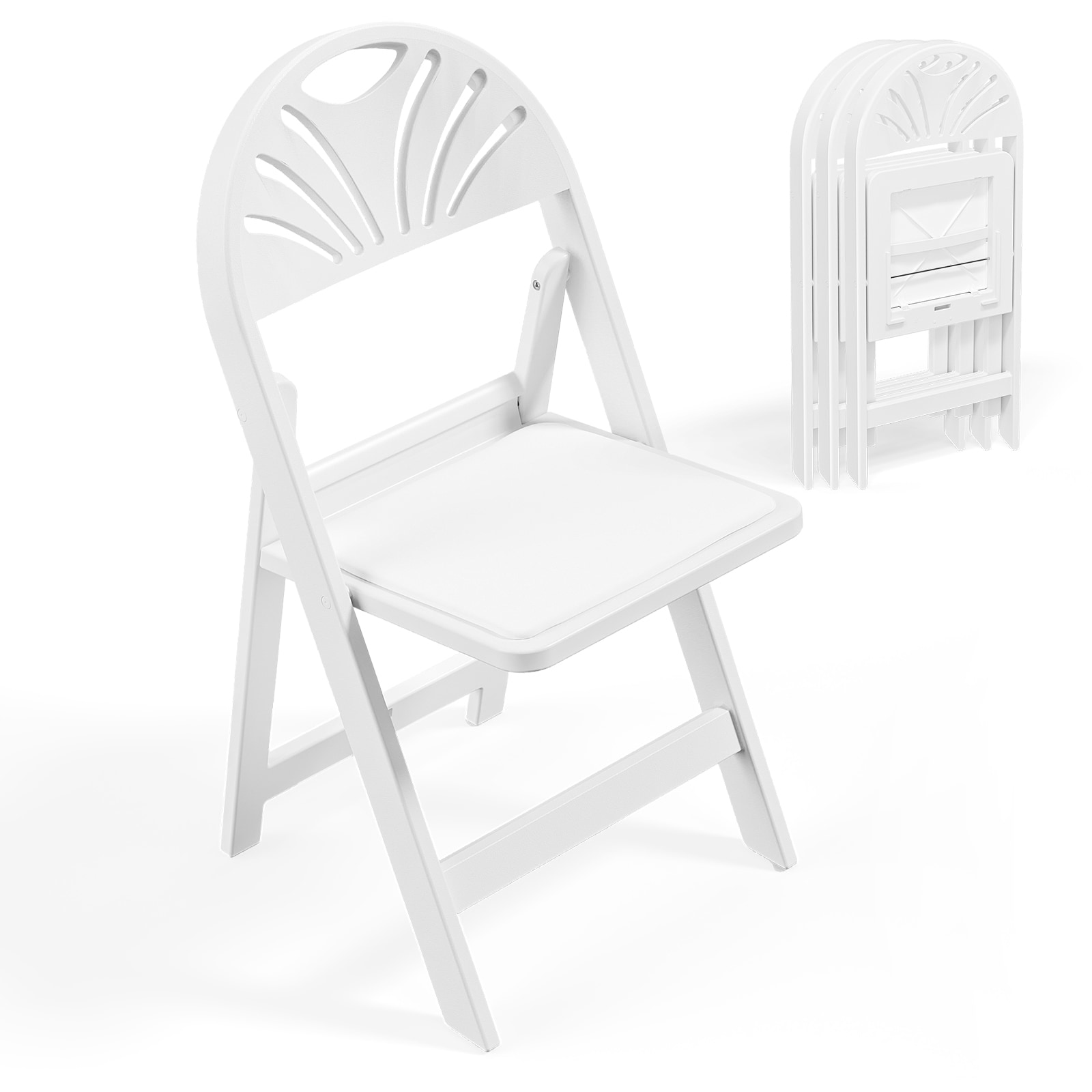 VINGLI 4-Pcs Resin Plastic Folding Chair with Padding Seat and Shell Backrest/Foldable Plastic Chair Weight Capacity to 350 lbs Perfect for Event Party Indoor Outdoor White