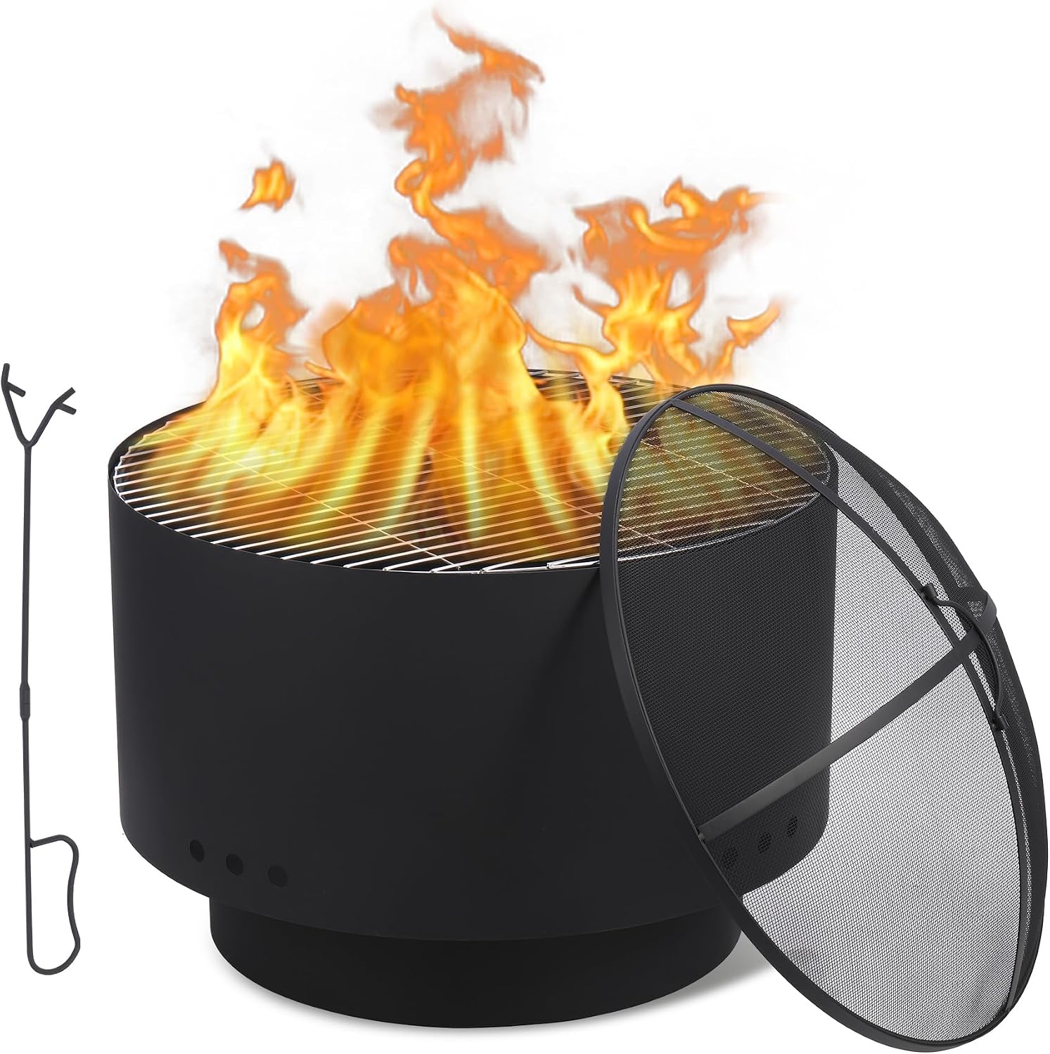 Garvee - 26 in Smokeless Fire Pit Fire Pits for Outside Wood Burning with Fire Poker Mesh Lid Coo...