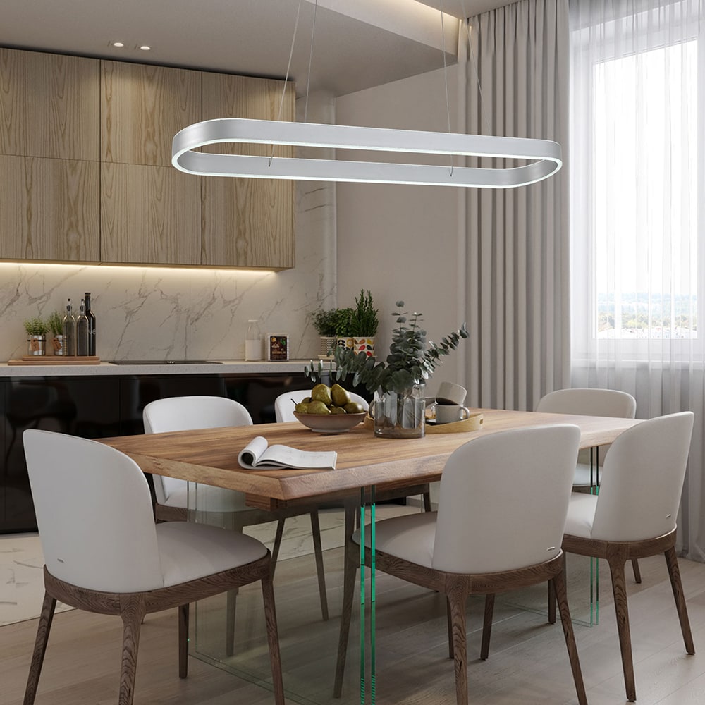 Oukaning Silver Modern/Contemporary Square LED Large Hanging Kitchen ...