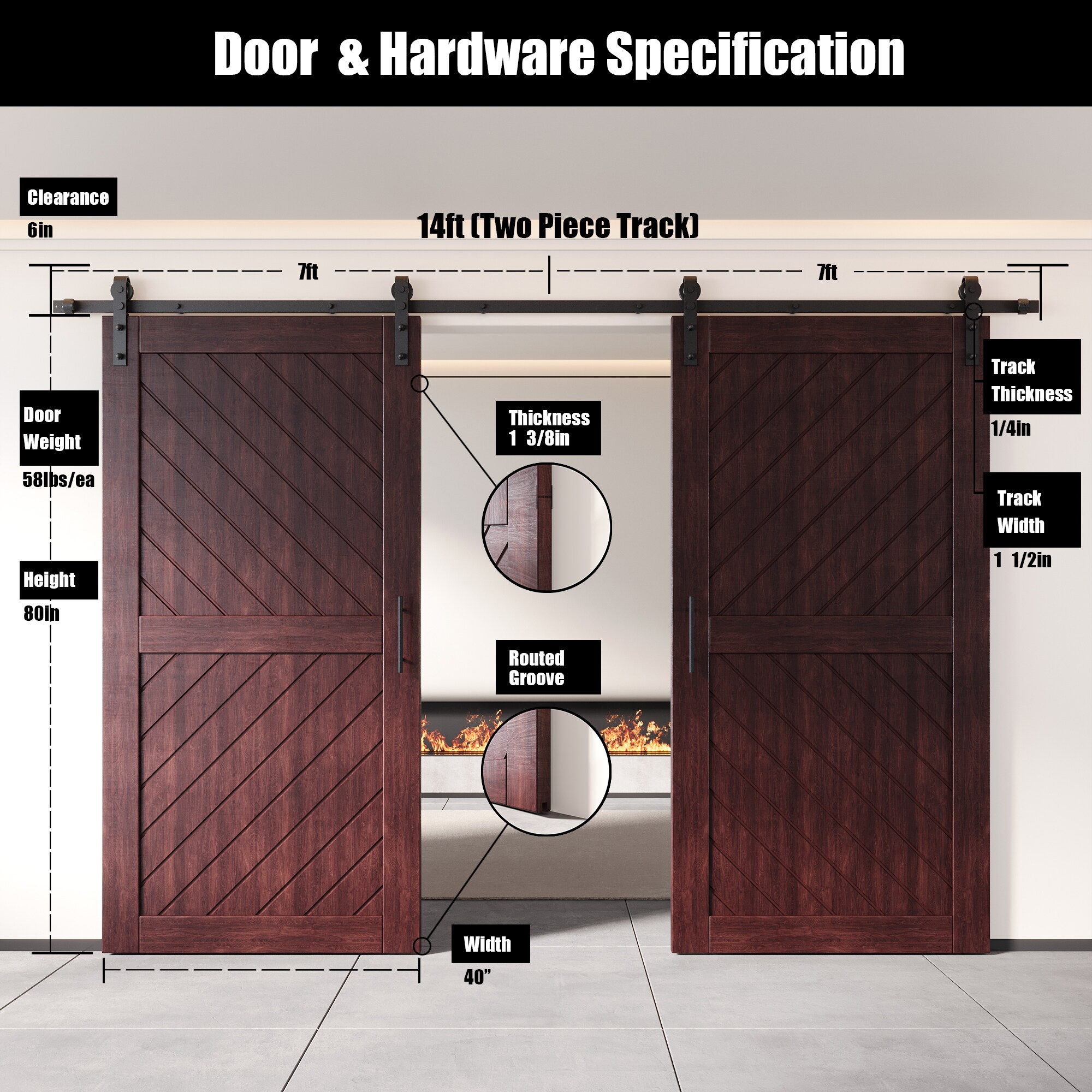 HOMACER YT2H168C-XT4-4080-RD Barn-Doors - View #2