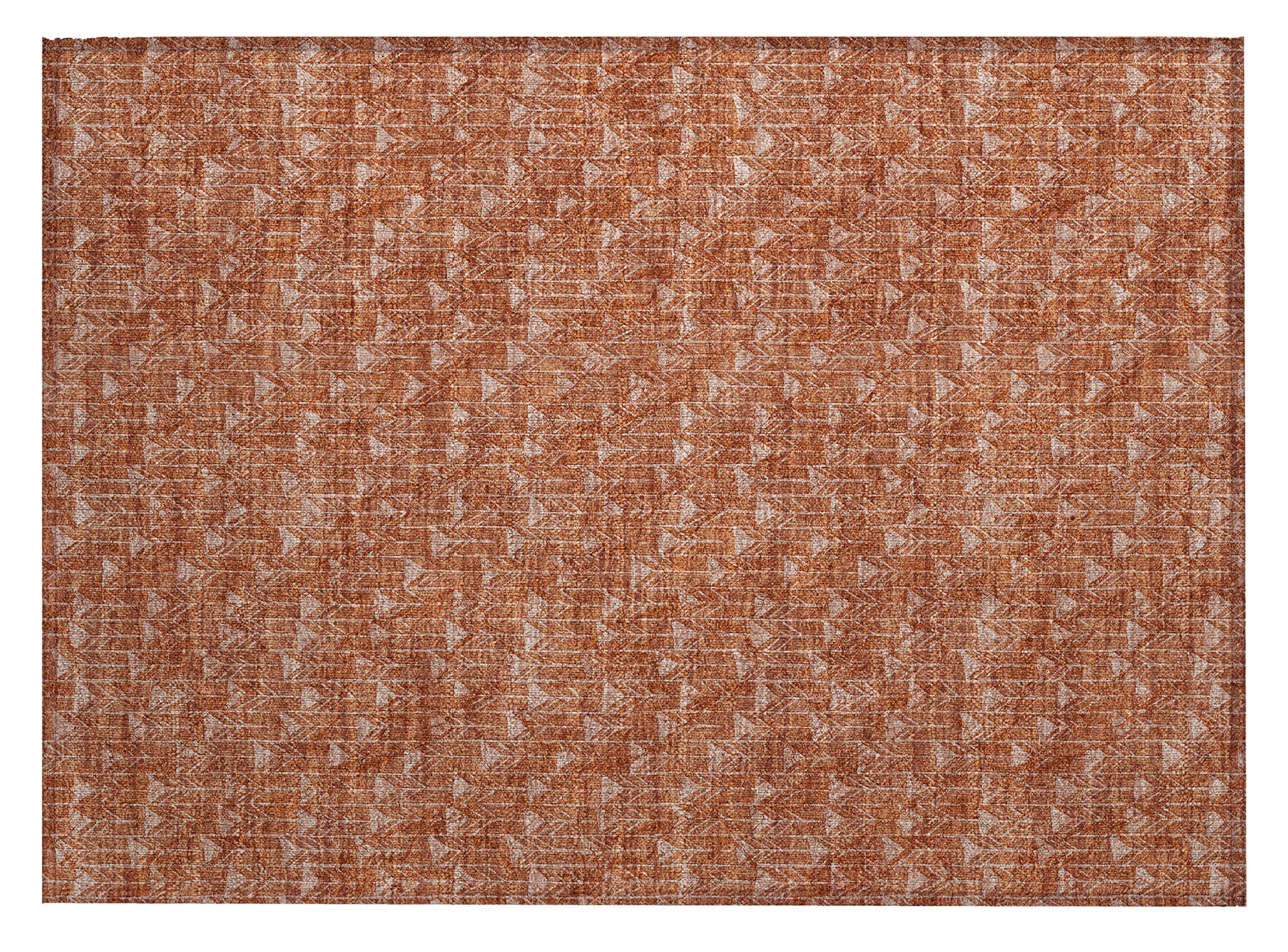 Terracotta Geometric Synthetic Washable Rectangular Rug