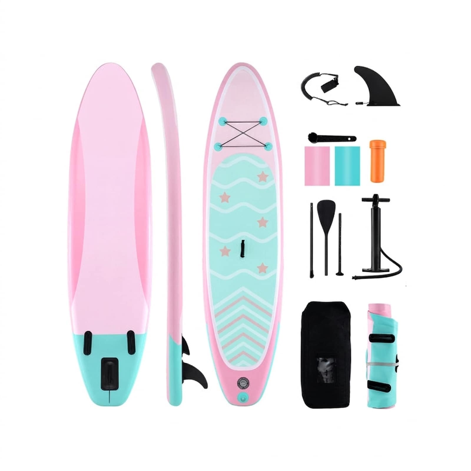 SUGIFT 10-ft Beginner Inflatable Stand Up Paddle Board 300-lb iSUP with 3 Fins Adjustable Paddle Safety Ankle Leash Manual Pump Repair Kit and Backpack