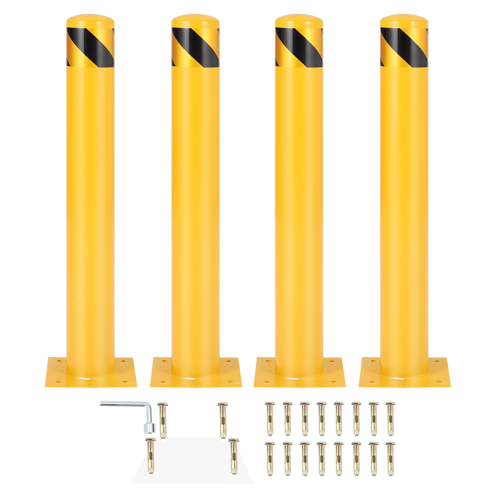 Garvee Yellow Heavy Duty Steel Parking and Traffic Control Bollard 36 Inch Height 4.5 Inch Diameter Sealed Base Design with 20 Anchor Bolts Suitable for Warehouse and Driveway