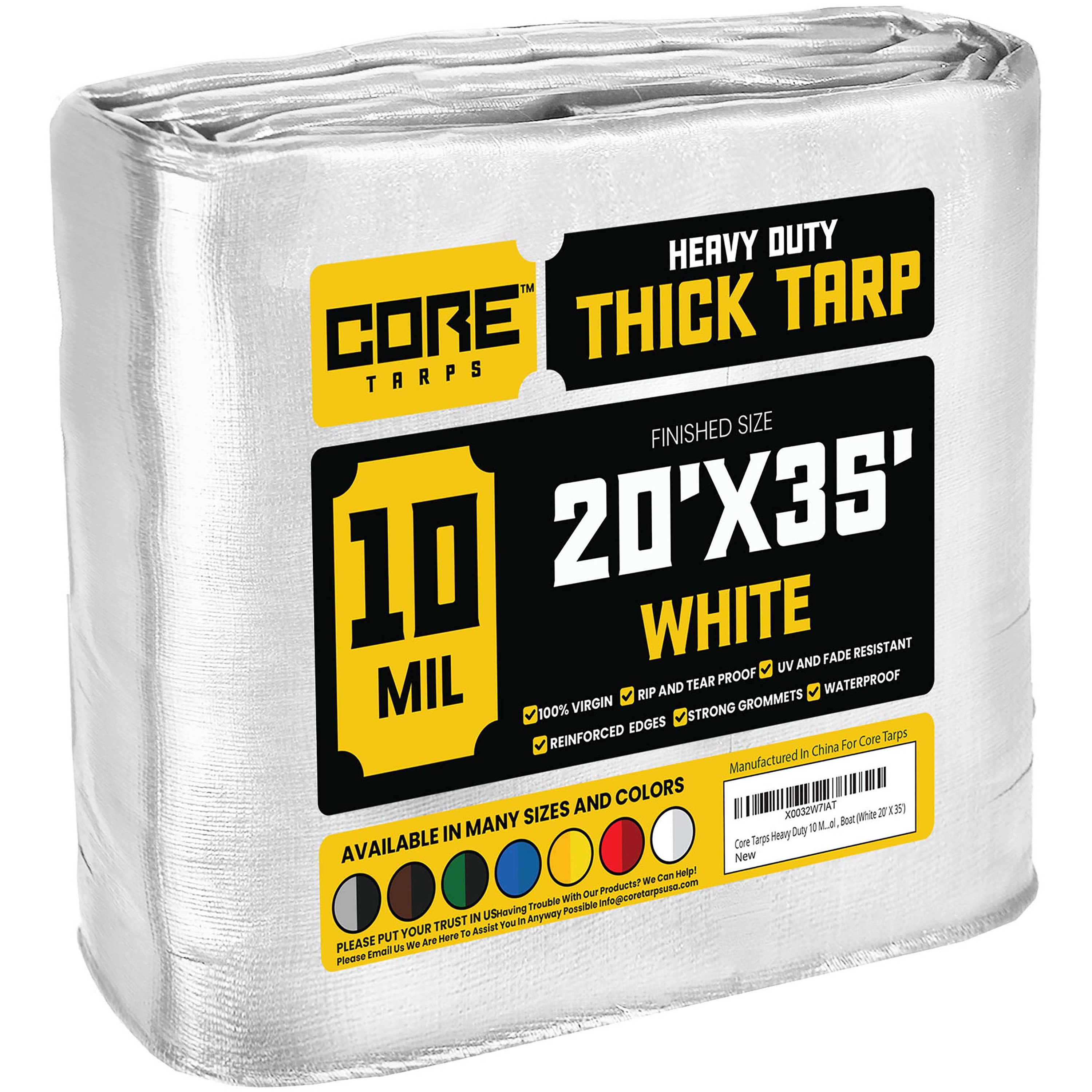 Core Tarps CT-604-20X35 20-ft x 35-ft White Waterproof Commercial Polyethylene 10-Mils Tarp