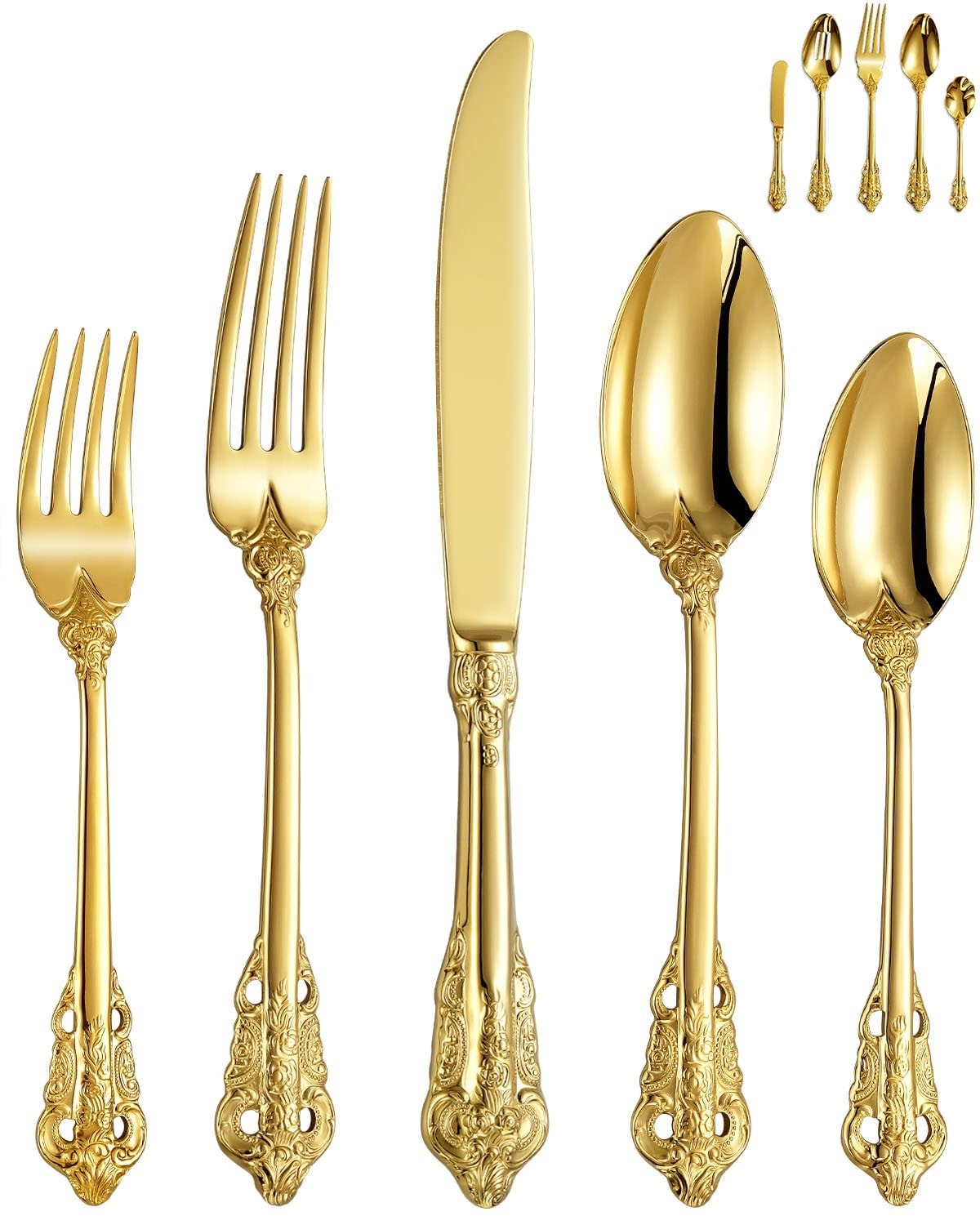 Aoibox  45 Piece Gold Plated 18 10 Stainless Steel Flatware Set Service for 8 for Home and Office Use