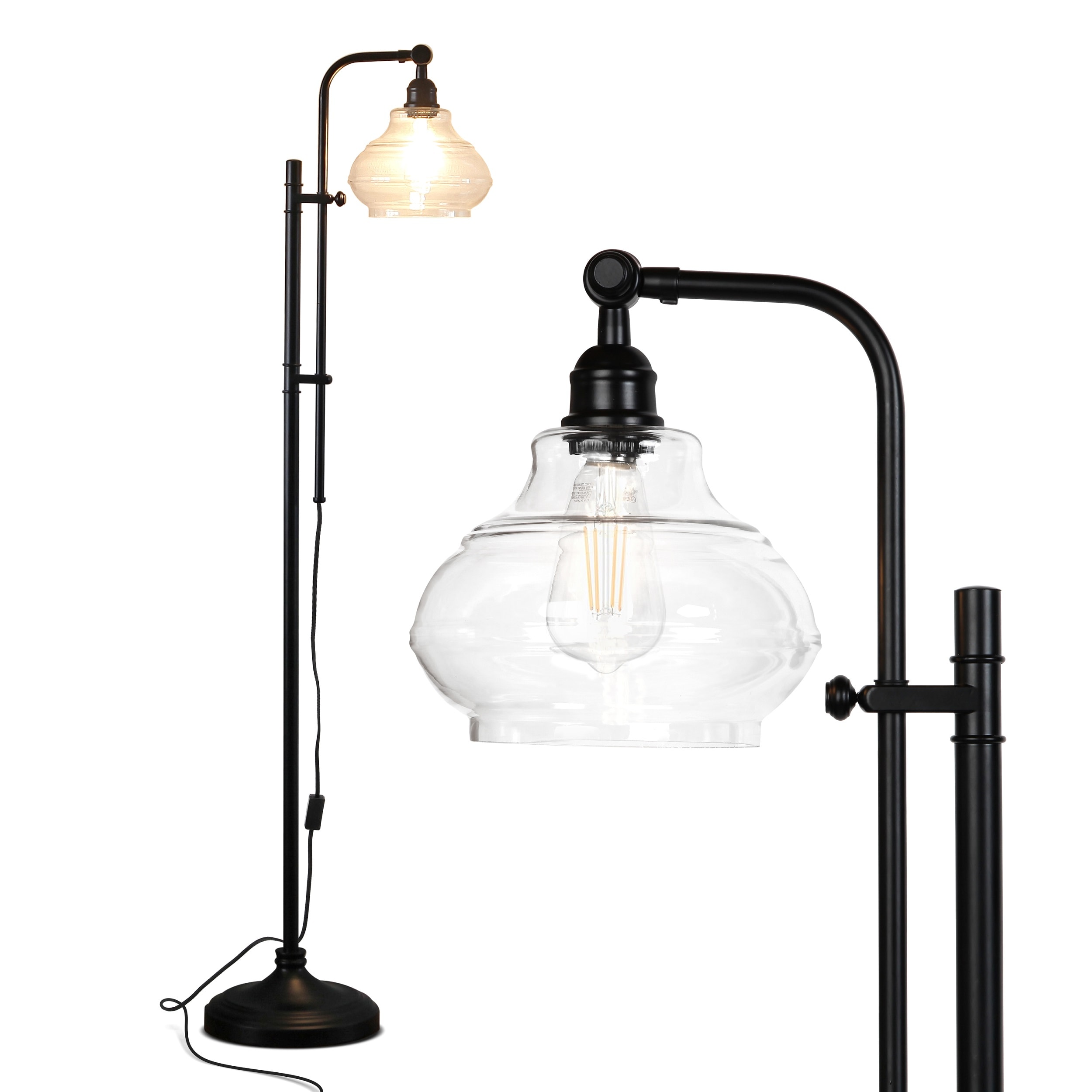 Brightech Austin Adjustable Height LED Floor Lamp with Teardrop Shade - Black