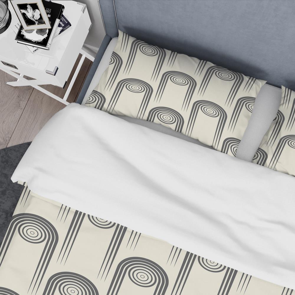 Twin Beige and Gray Geometric Microfiber Duvet Cover Set