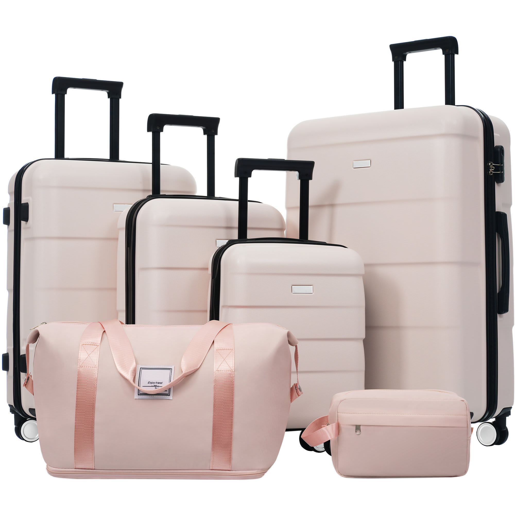 Etokfoks  6 Piece Hardshell Luggage Set Lightweight ABS 16 20 24 28 Inch Suitcases with Spinner Wheels Password Lock Duffel and Toiletry Bag