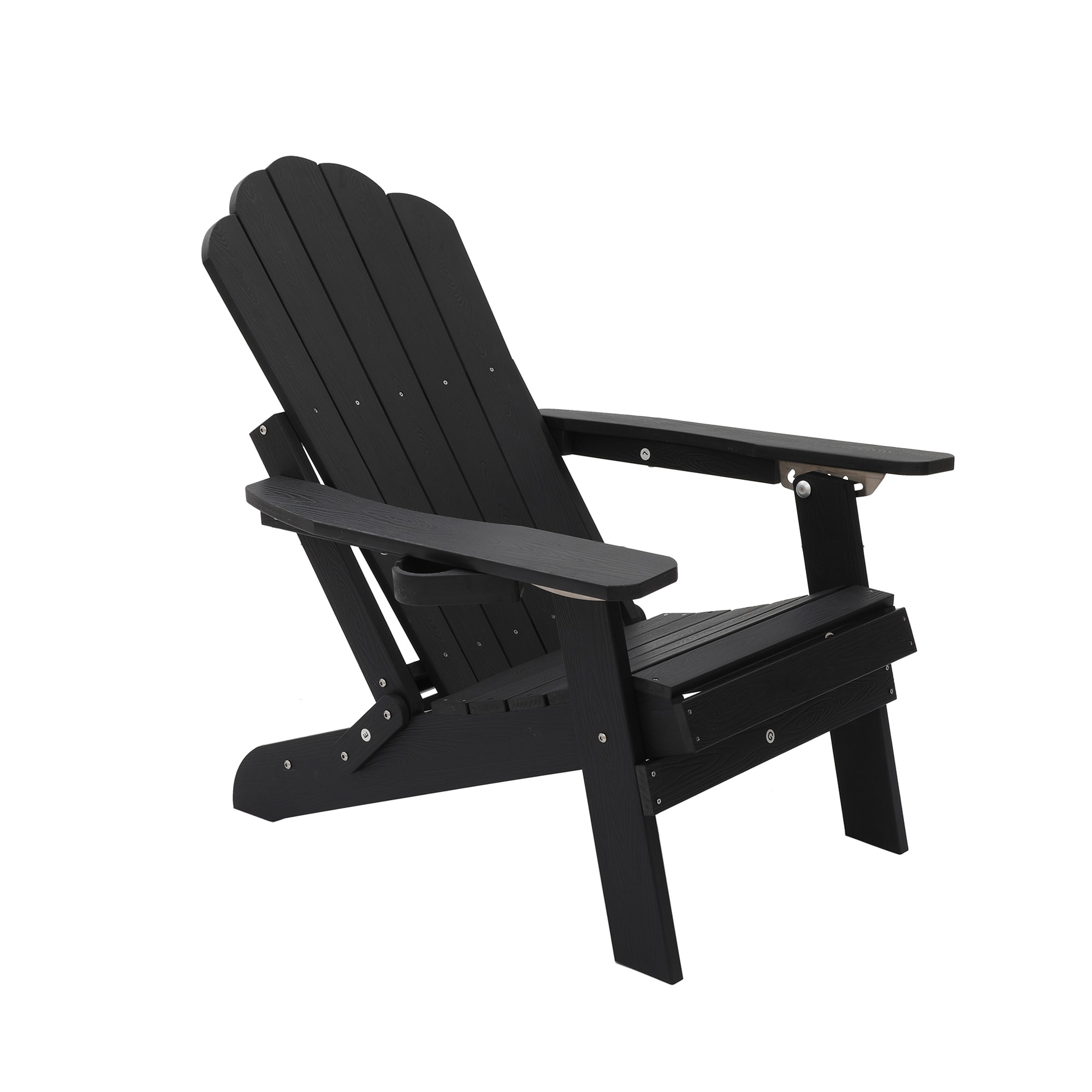 Mondawe MO-ZD16-BL Black HDPE Frame Stationary Adirondack Chair with Slat Seat