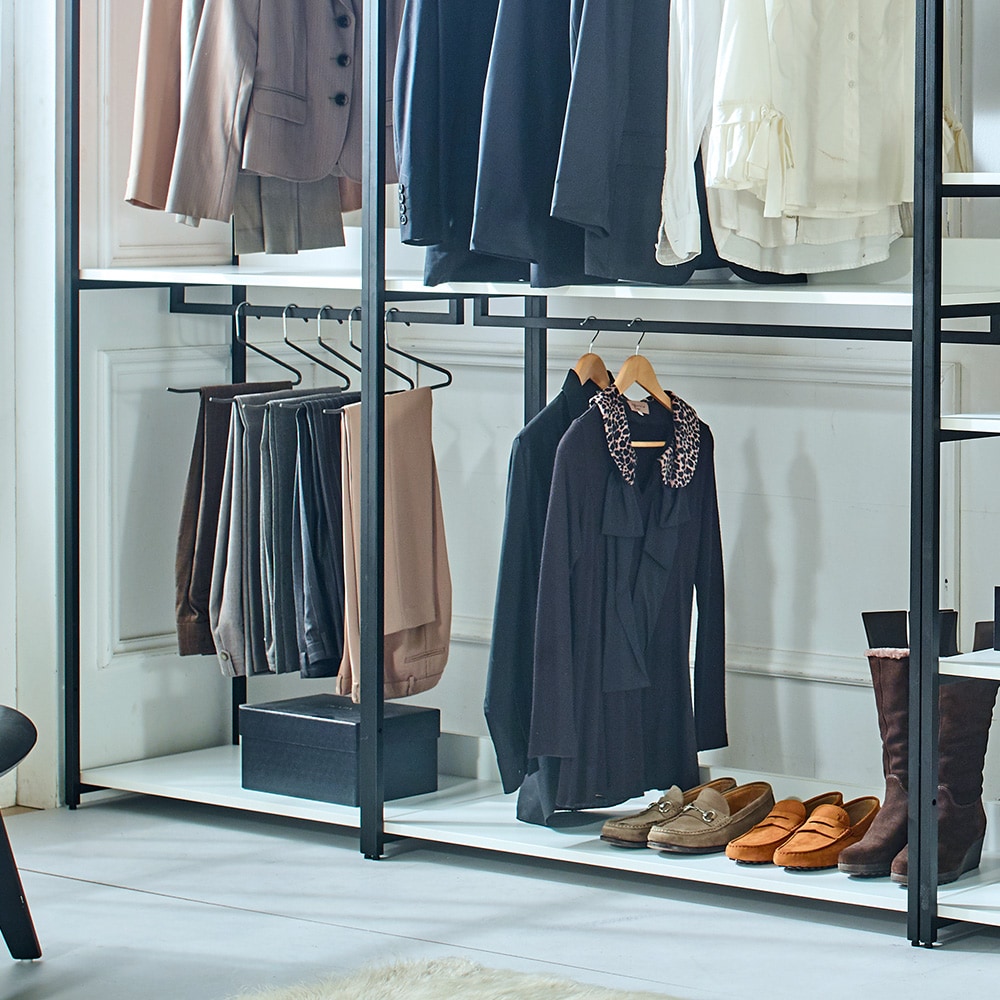Fiona White Freestanding Walk-In Closet System with Metal Frame and Drawers