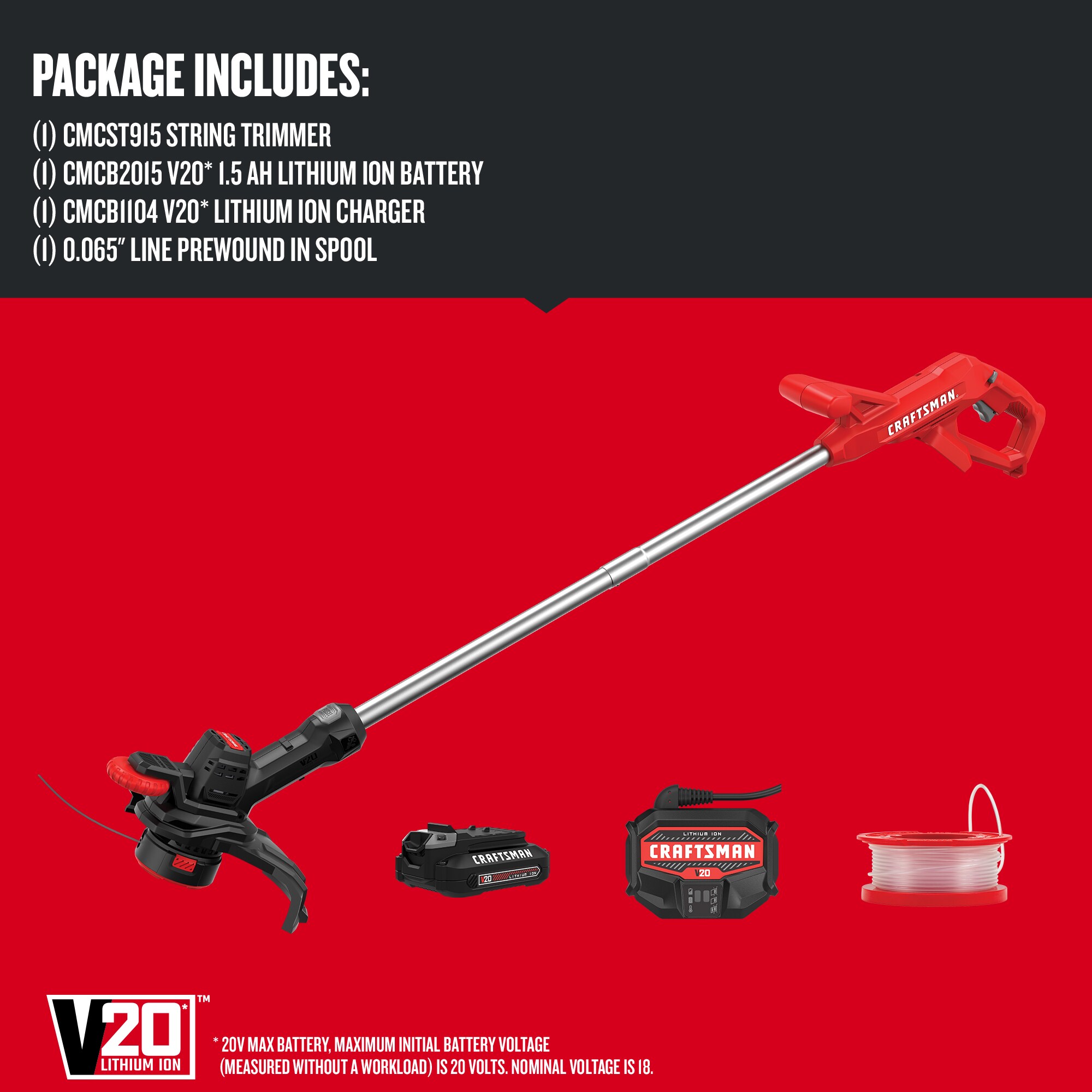 CRAFTSMAN 20-volt Max 10-in Straight Cordless String Trimmer with 1.5 ...