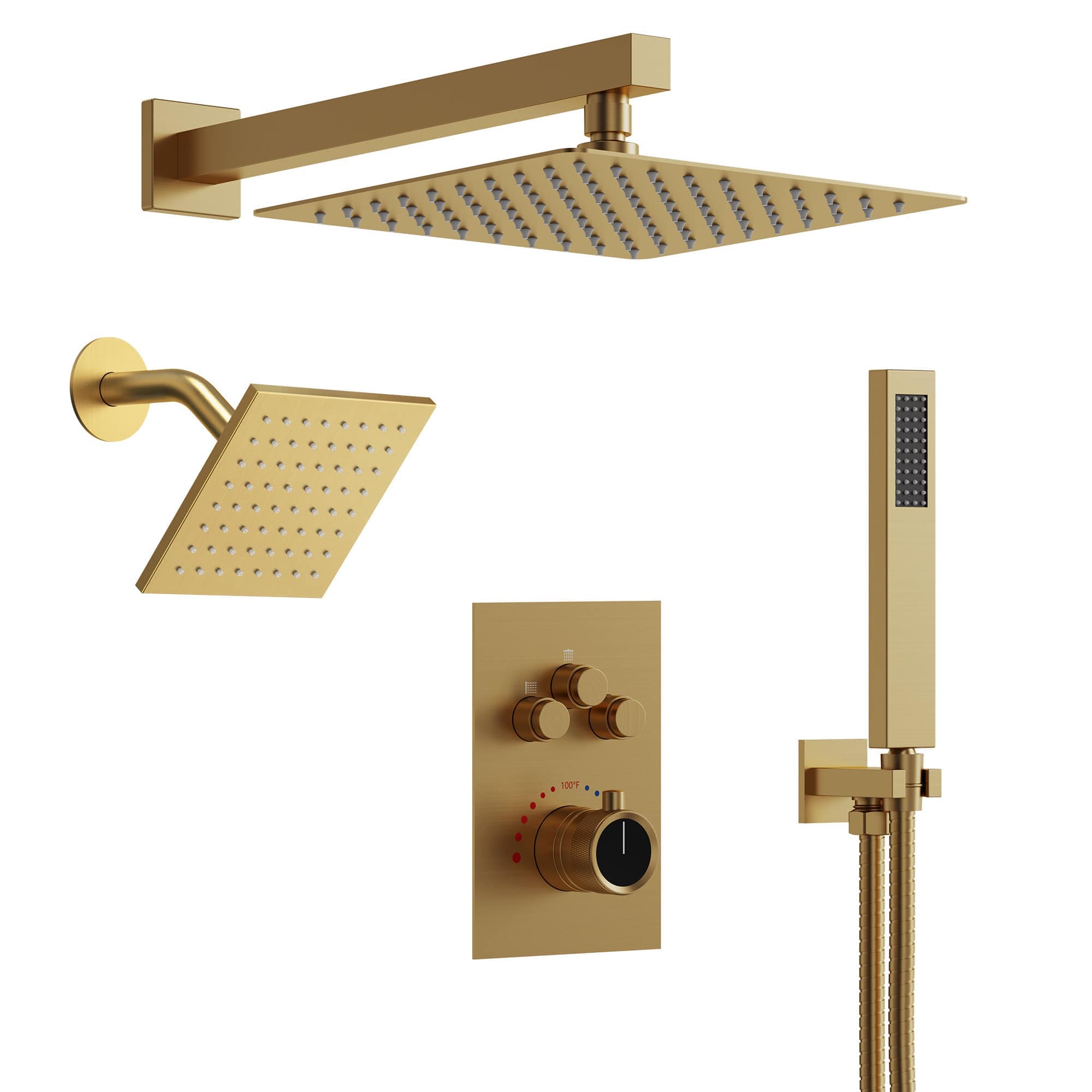 EVERSTEIN 12 in. High-Pressure Rainfall Shower Faucet Dual Showerheads System with Thermostatic Valve And Handheld Shower