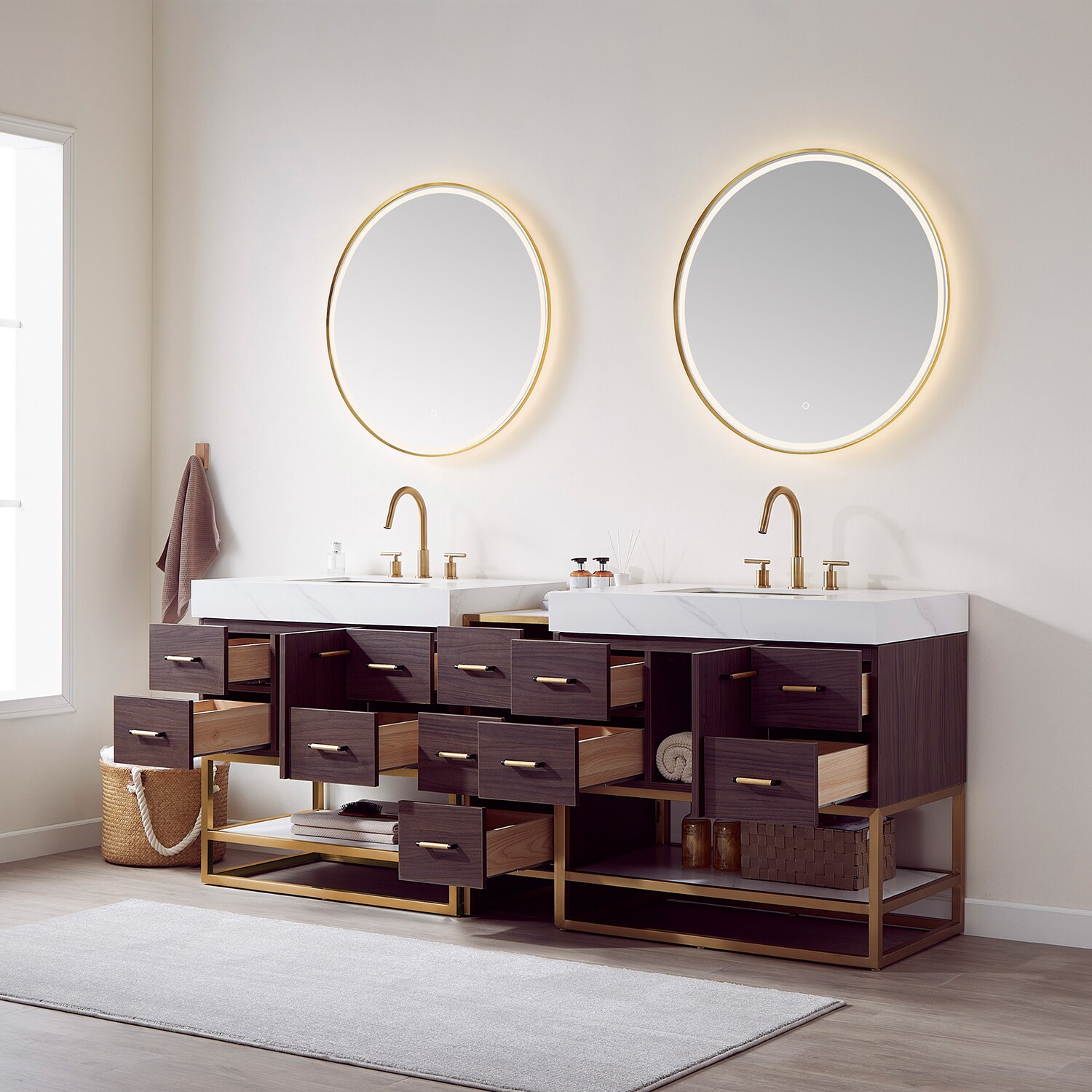 Vinnova Toledo 84-in Portland Dark Walnut Double Sink Bathroom Vanity ...