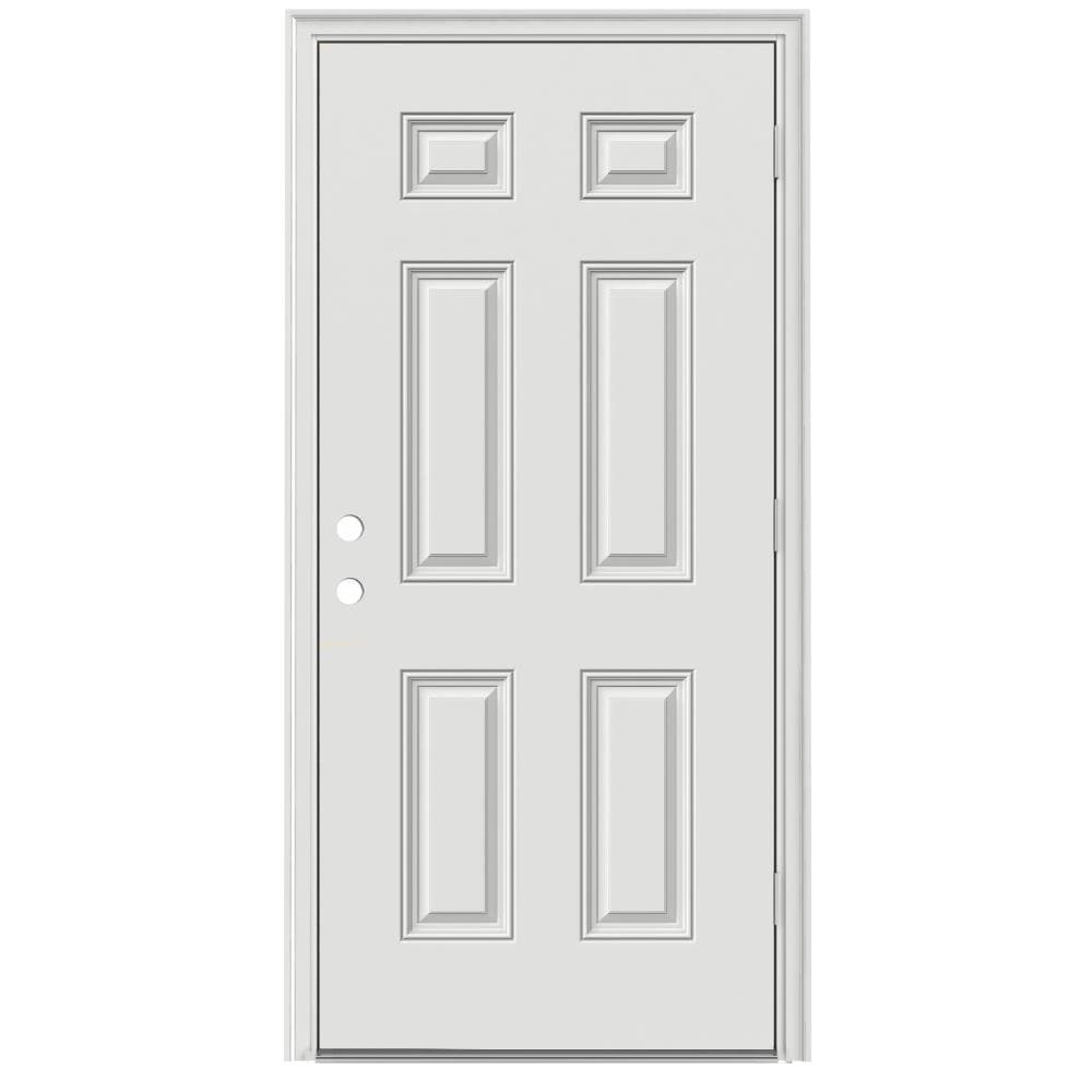Therma-Tru Benchmark Doors 36-in x 80-in Steel Left-Hand Outswing Ready To Paint Prehung Single Front Door with Brickmould Insulating Core in White -  10087804