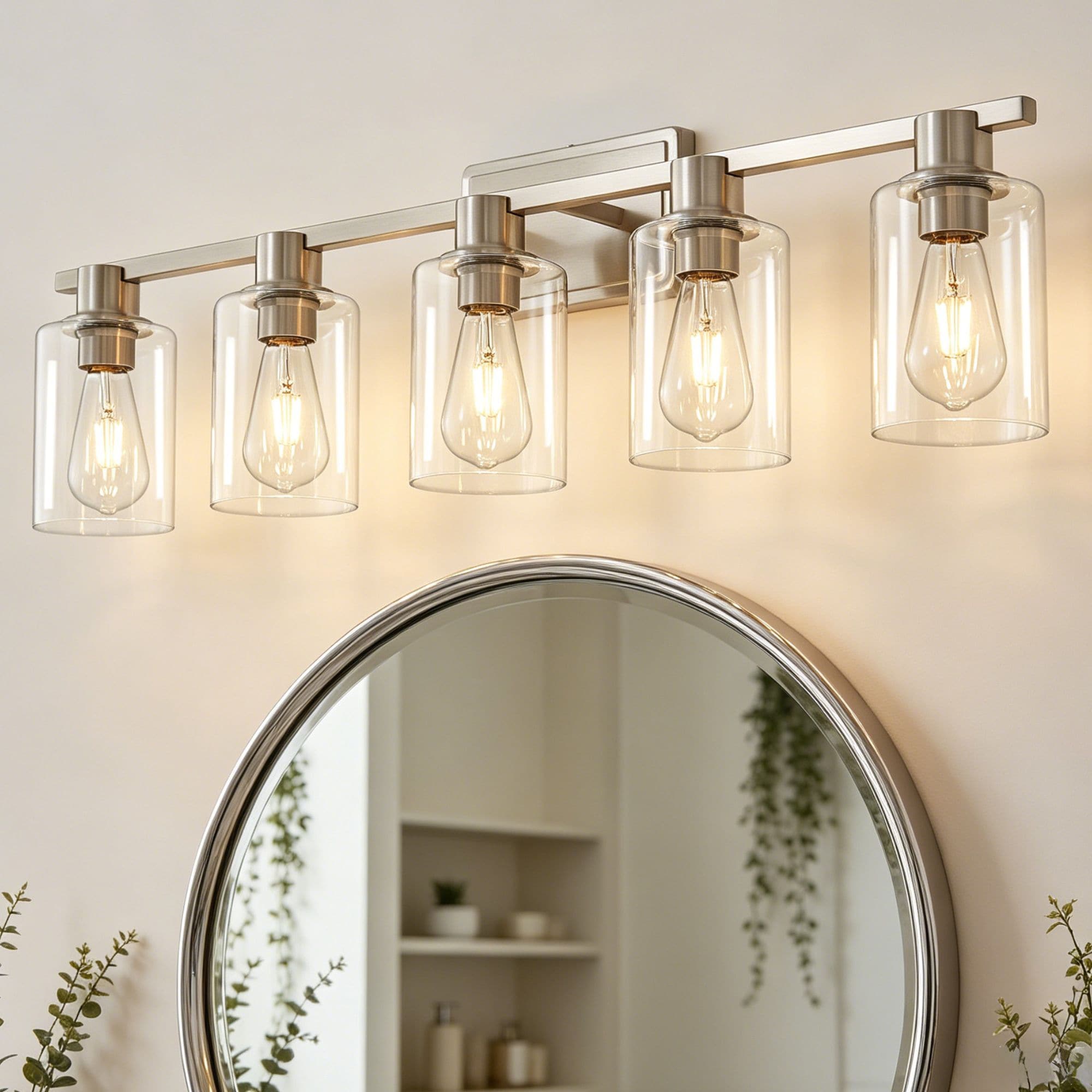 Lanmate  35-in 5 Light Nickel Transitional Bathroom Vanity light