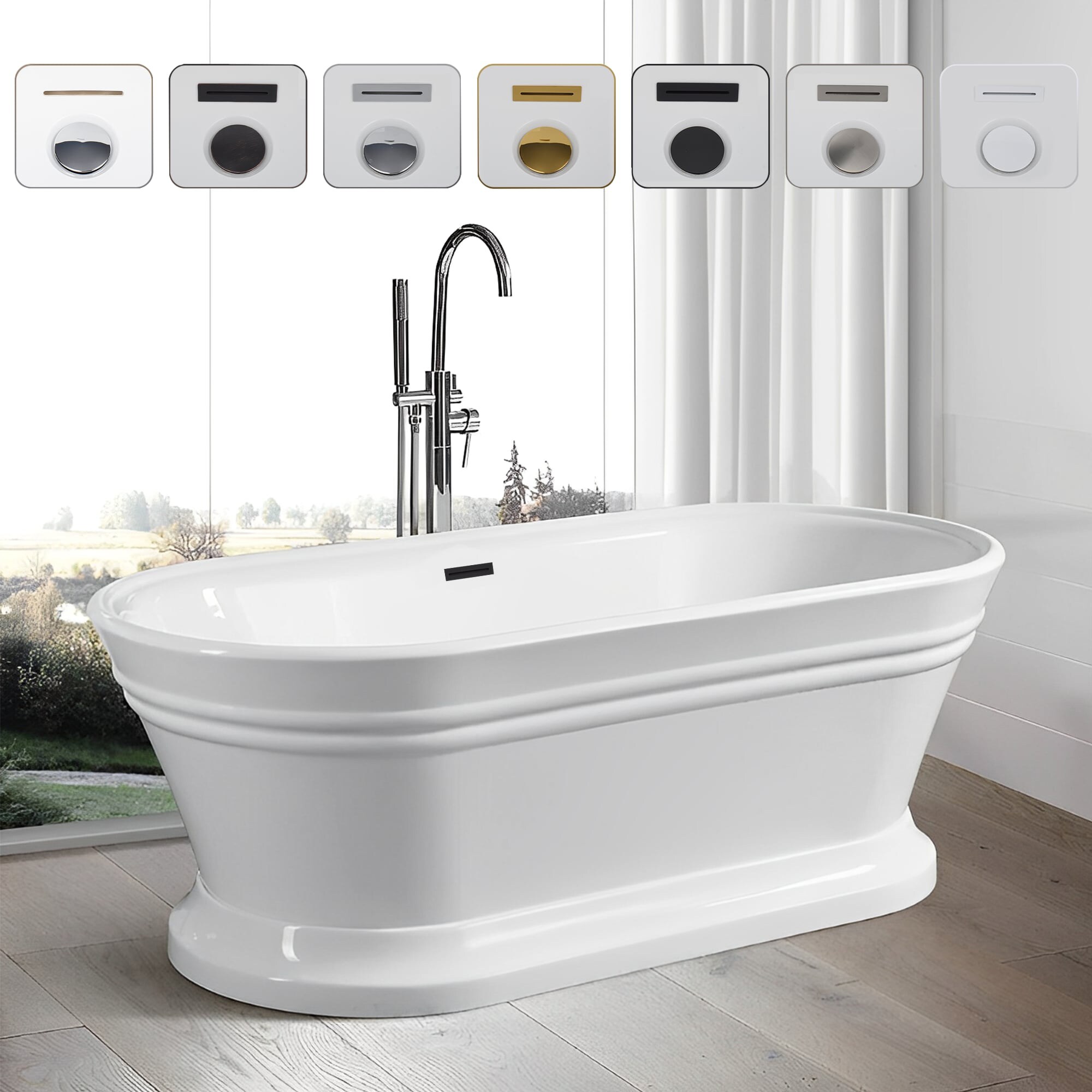 Iris 59" Pure White Freestanding Acrylic Bathtub