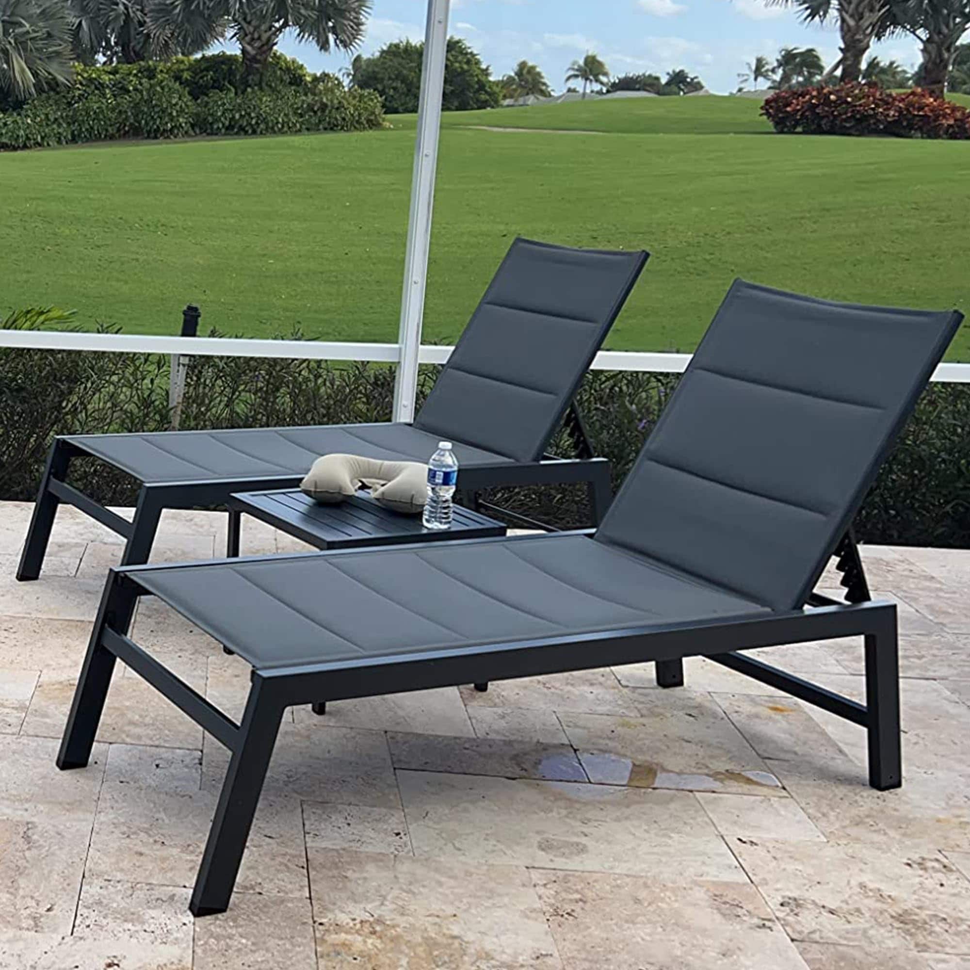 PURPLE LEAF Chaise lounge Set of 2 Dark Gray Aluminum Frame Stationary