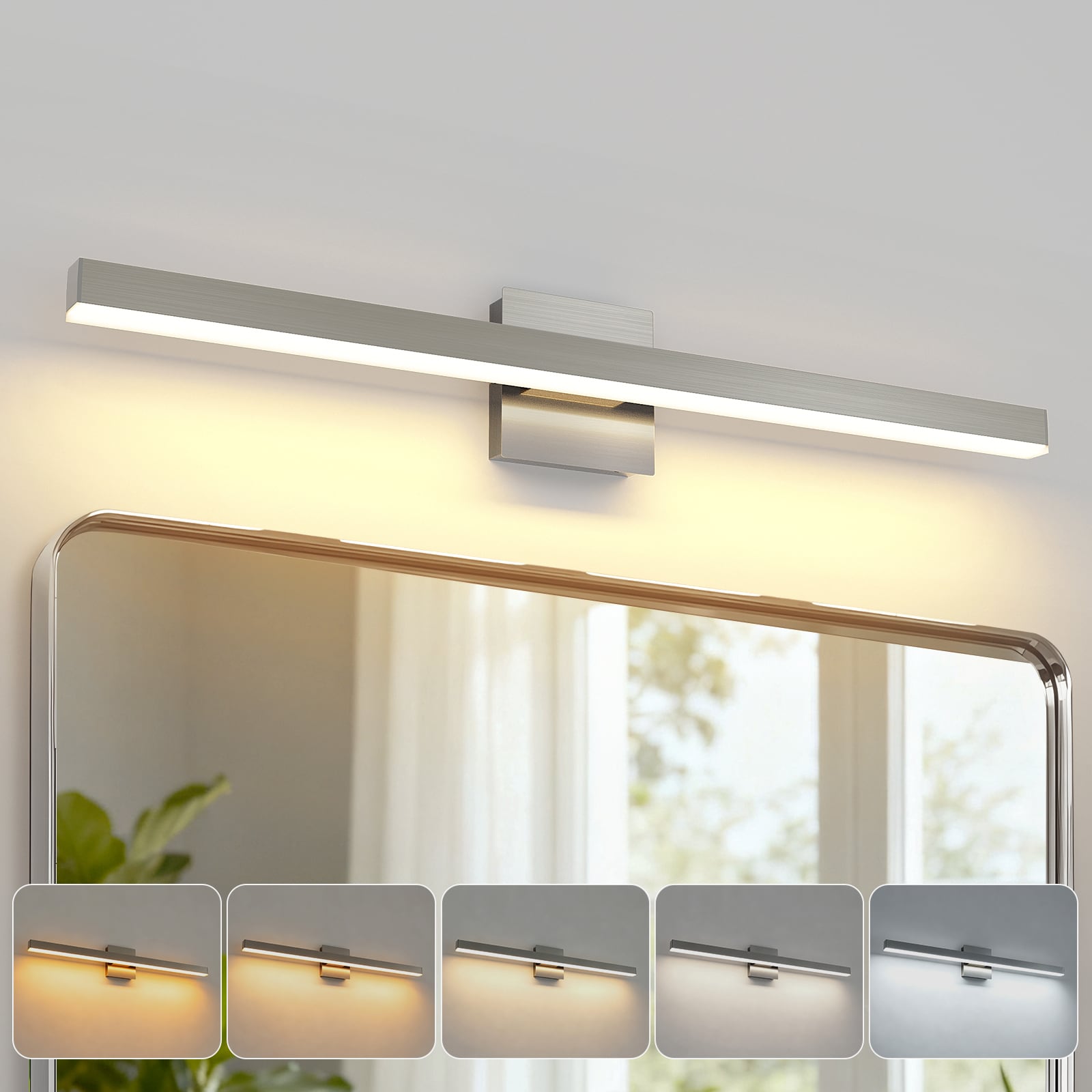 DAYAUM 31.5in. 1-Light Brushed Nickel Modern Bathroom Vanity Light with 5CCT Selectable LED and Rotatable Connection
