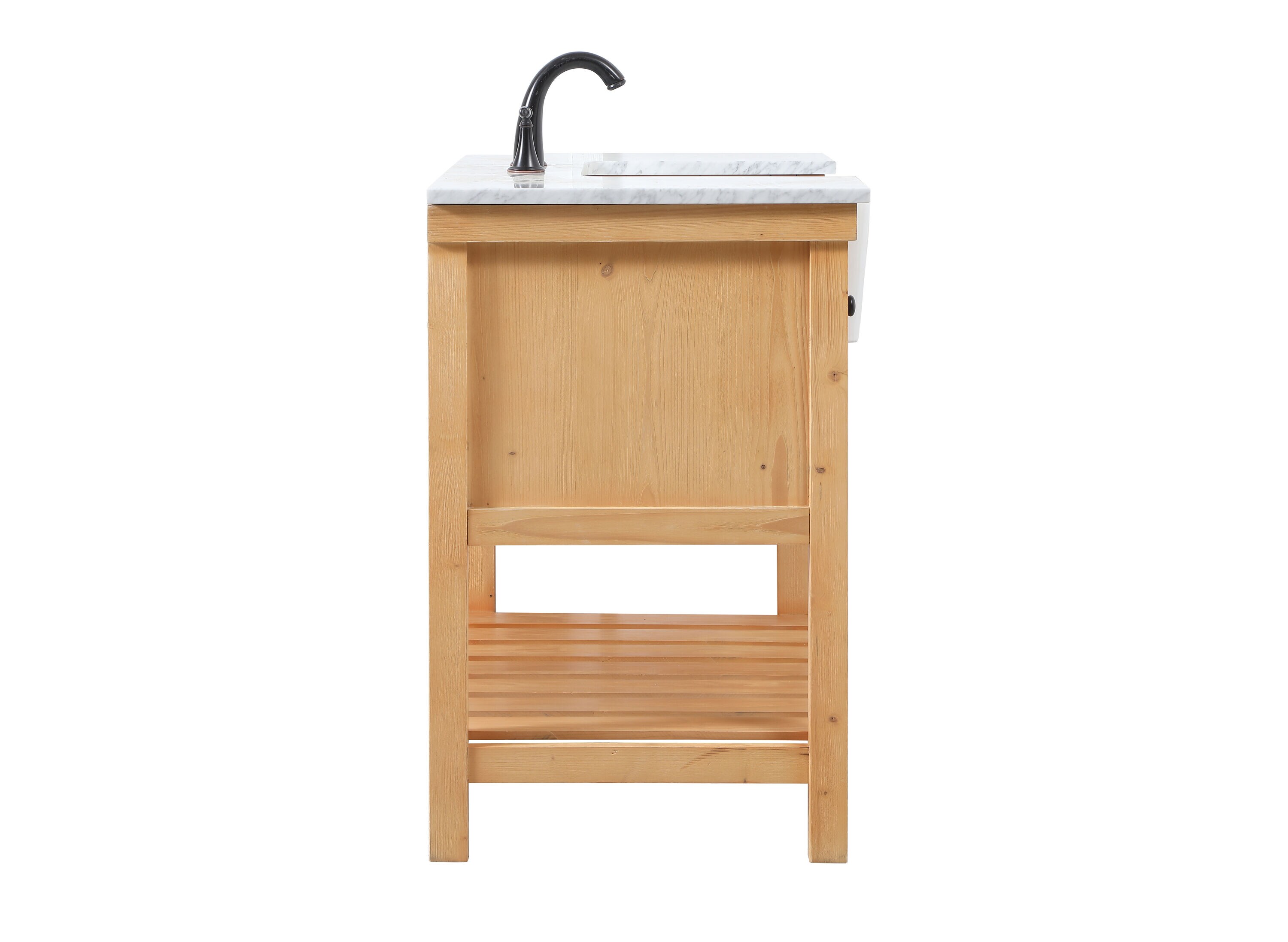 Natural Wood Single Sink Vanity with White Marble Top