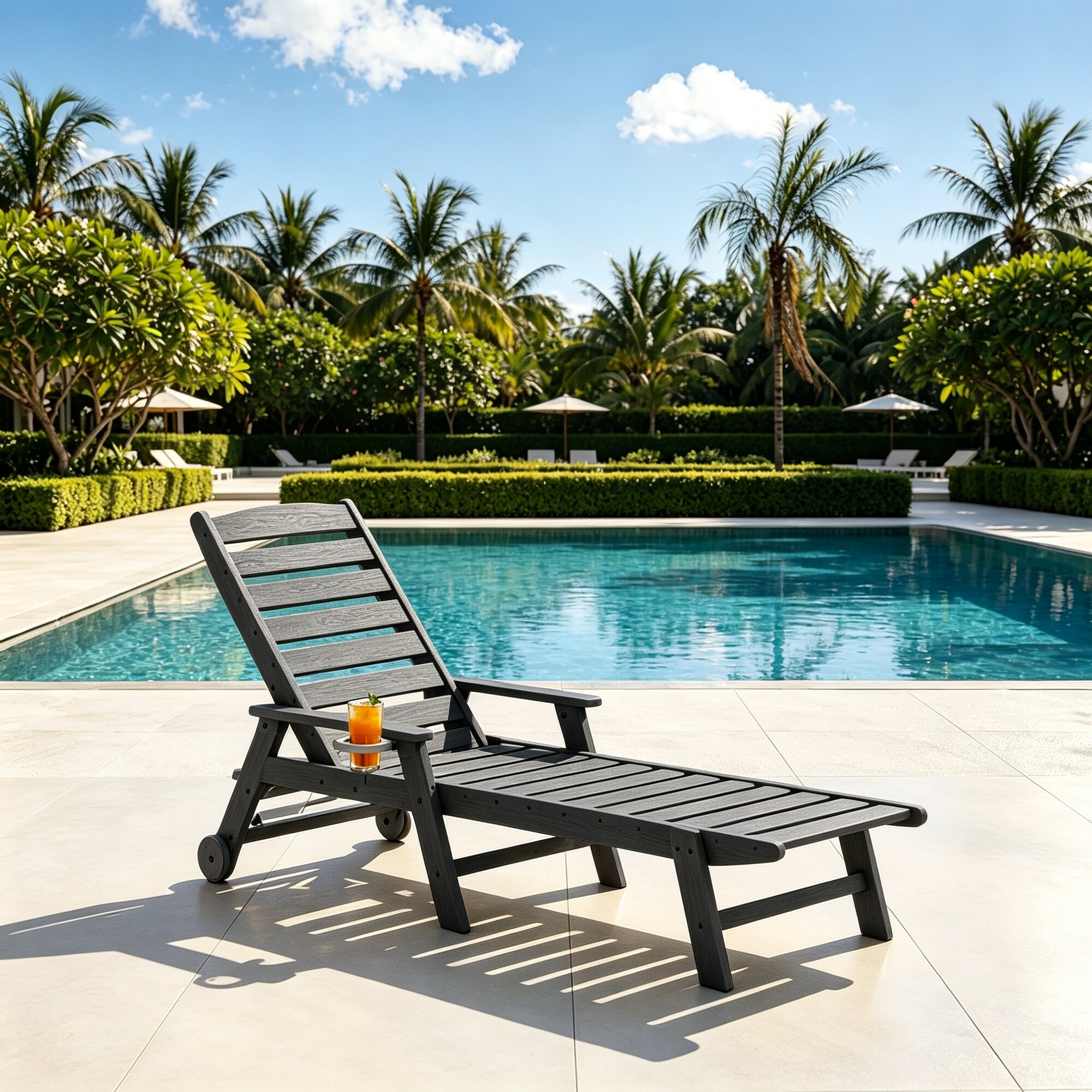 JEAREY - Patio HDPE 5-Level Adjustable Back Lounge Chair Carbon Gray HDPE Frame Stationary Chaise...