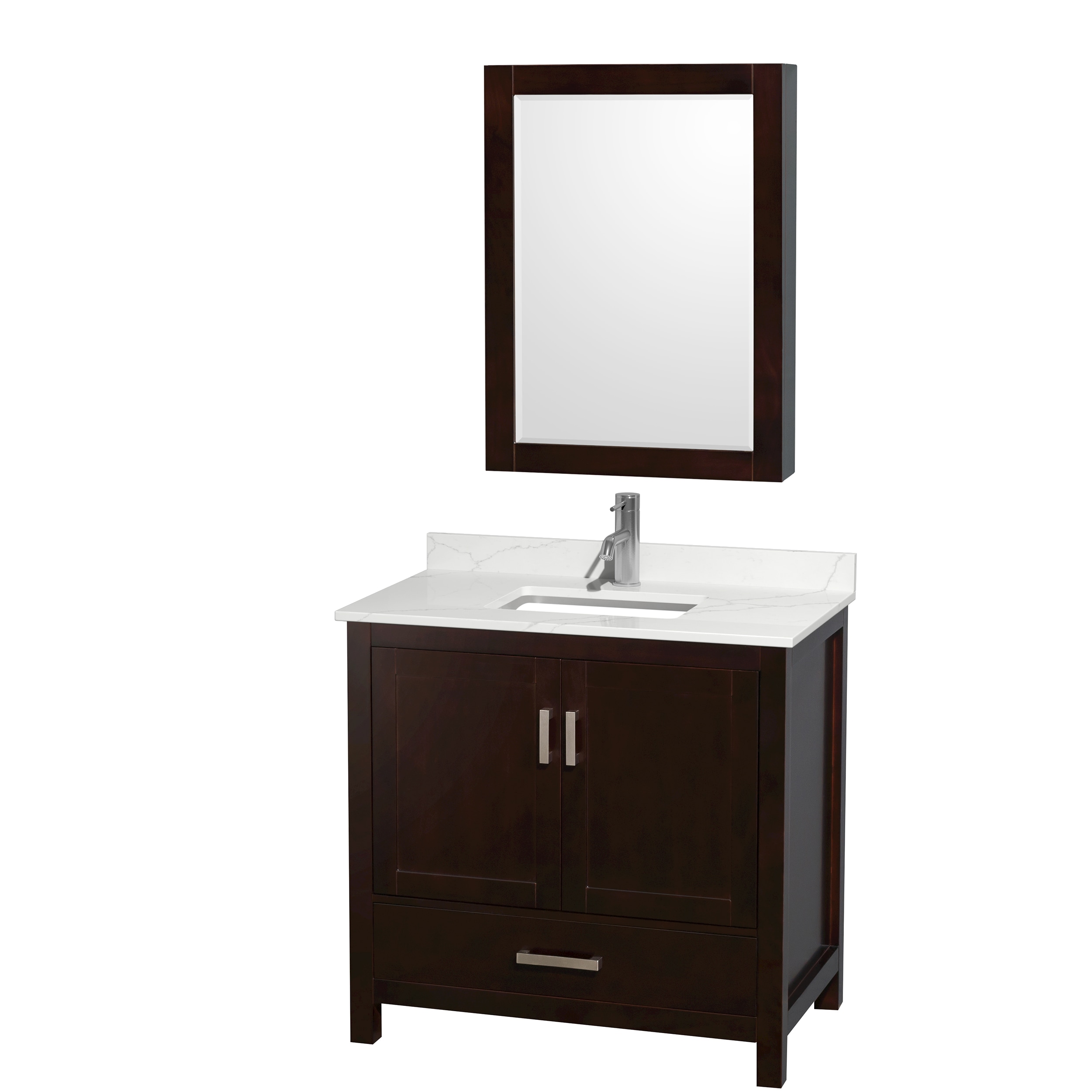 Wyndham Collection WCS141436SESGTUNSMED Sheffield 36-in Espresso with Brushed Chrome Trim Undermount Single Sink Bathroom Vanity with Giotto Quartz Quartz Top