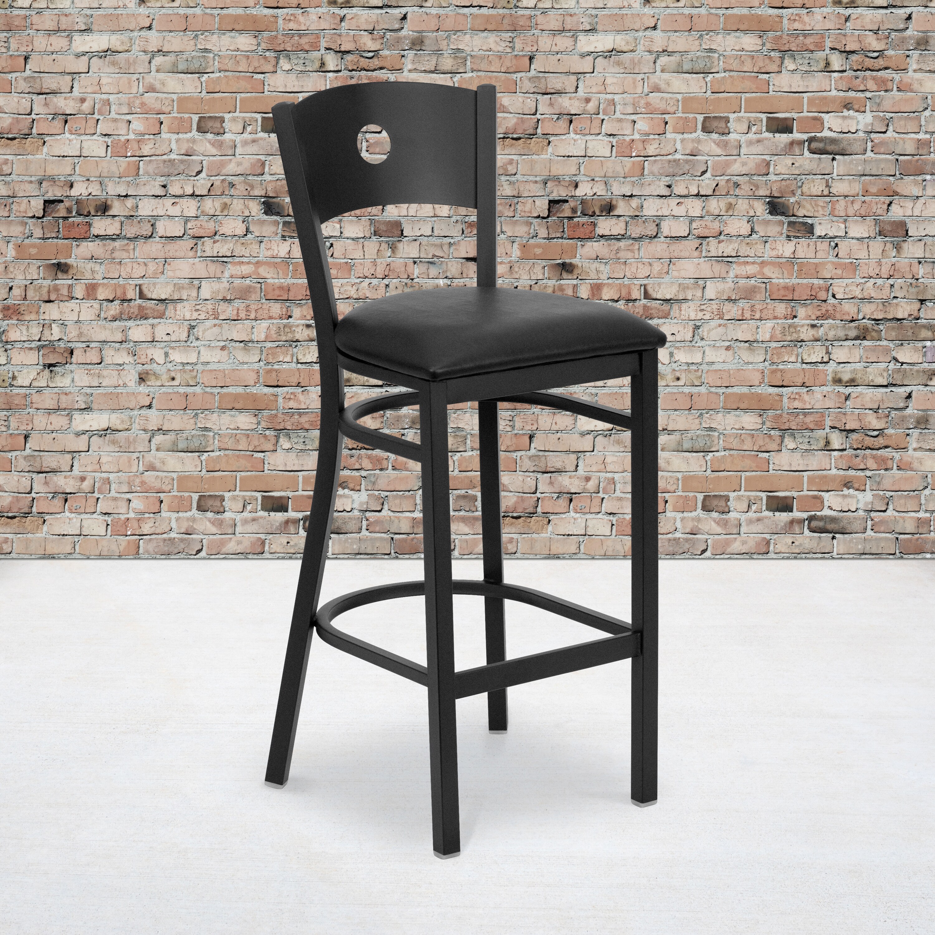 Hercules Series 42.5" Black Circle Back Metal Barstool with Black Vinyl Seat