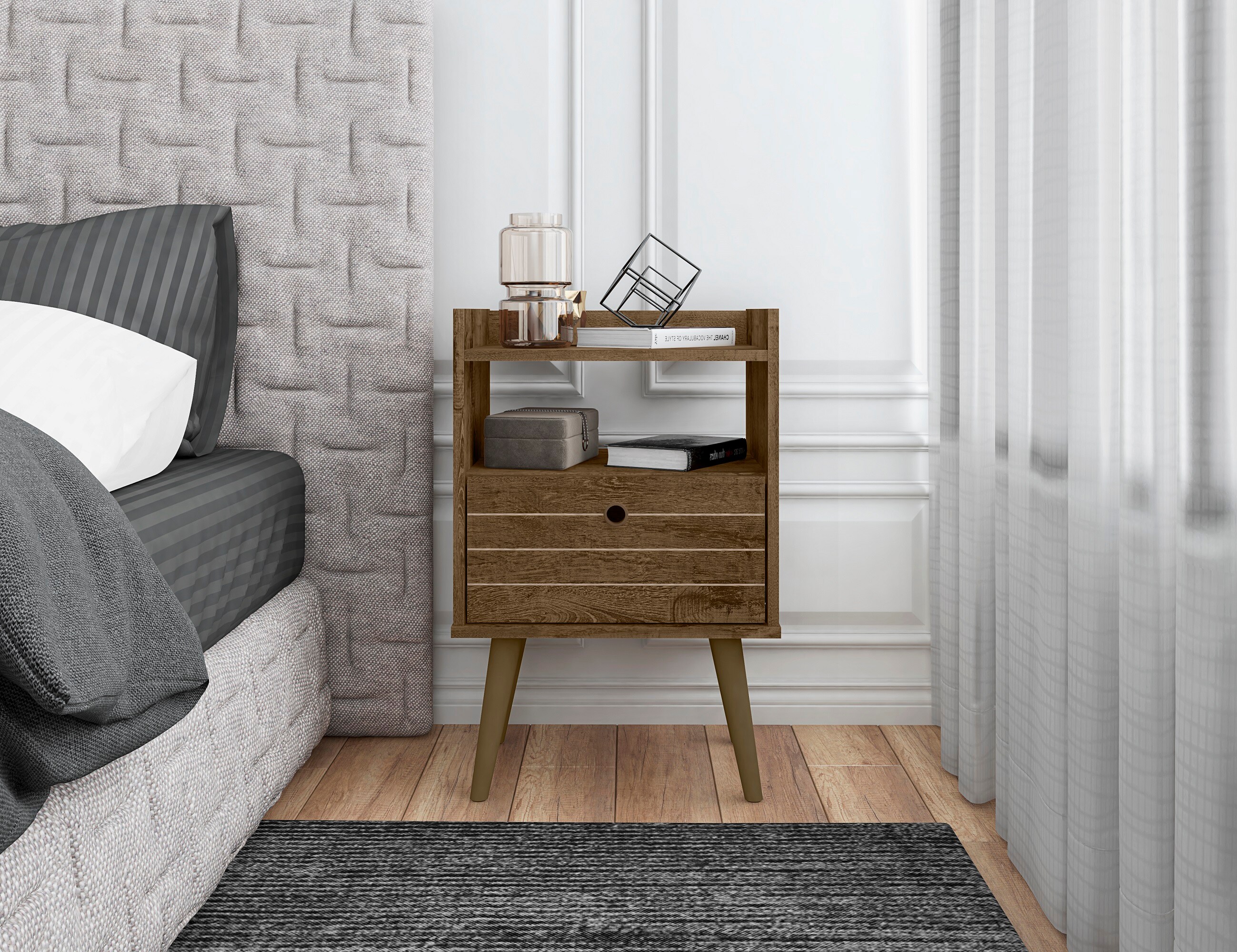 Manhattan Comfort - Rustic Brown Pine 17.71-in W x 27.16-in H Modern Nightstand
