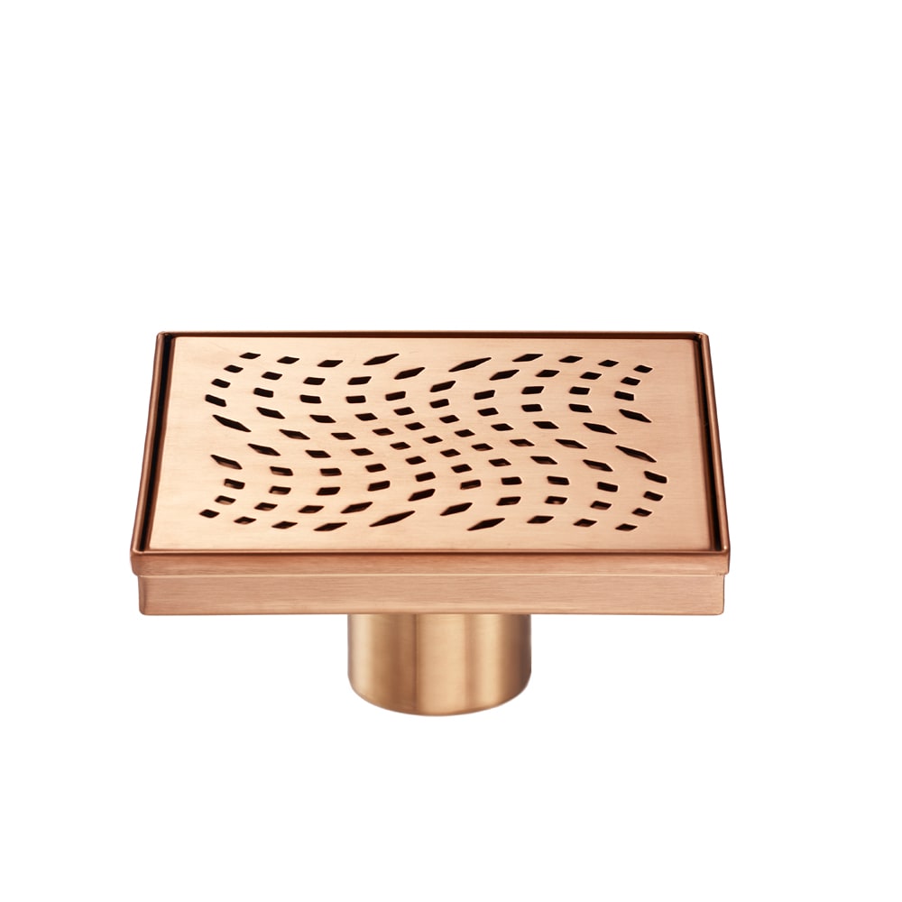 ELEGANTE DRAIN COLLECTION KD01A124-4-RG Wave Pattern Cover 4-in x 4-in Rose Gold Stainless Steel Shower Drain